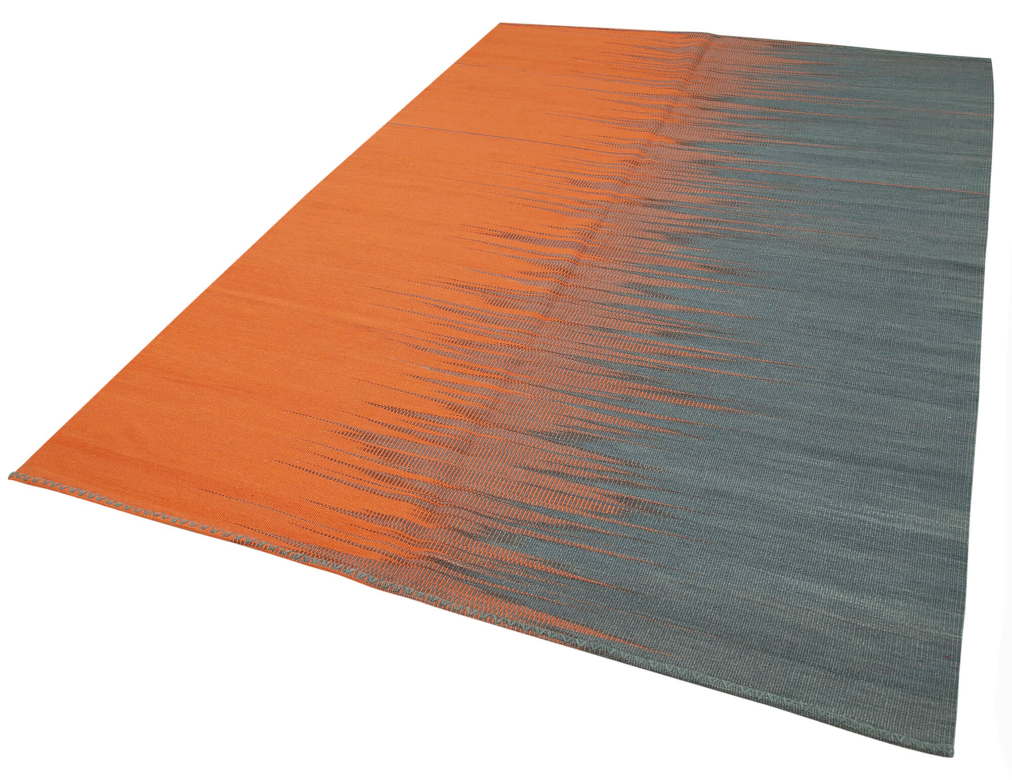 Handmade Area Rug - Orange Striped Cotton Wool Kilim, Vintage Turkish Carpet 5'10''x8'8''