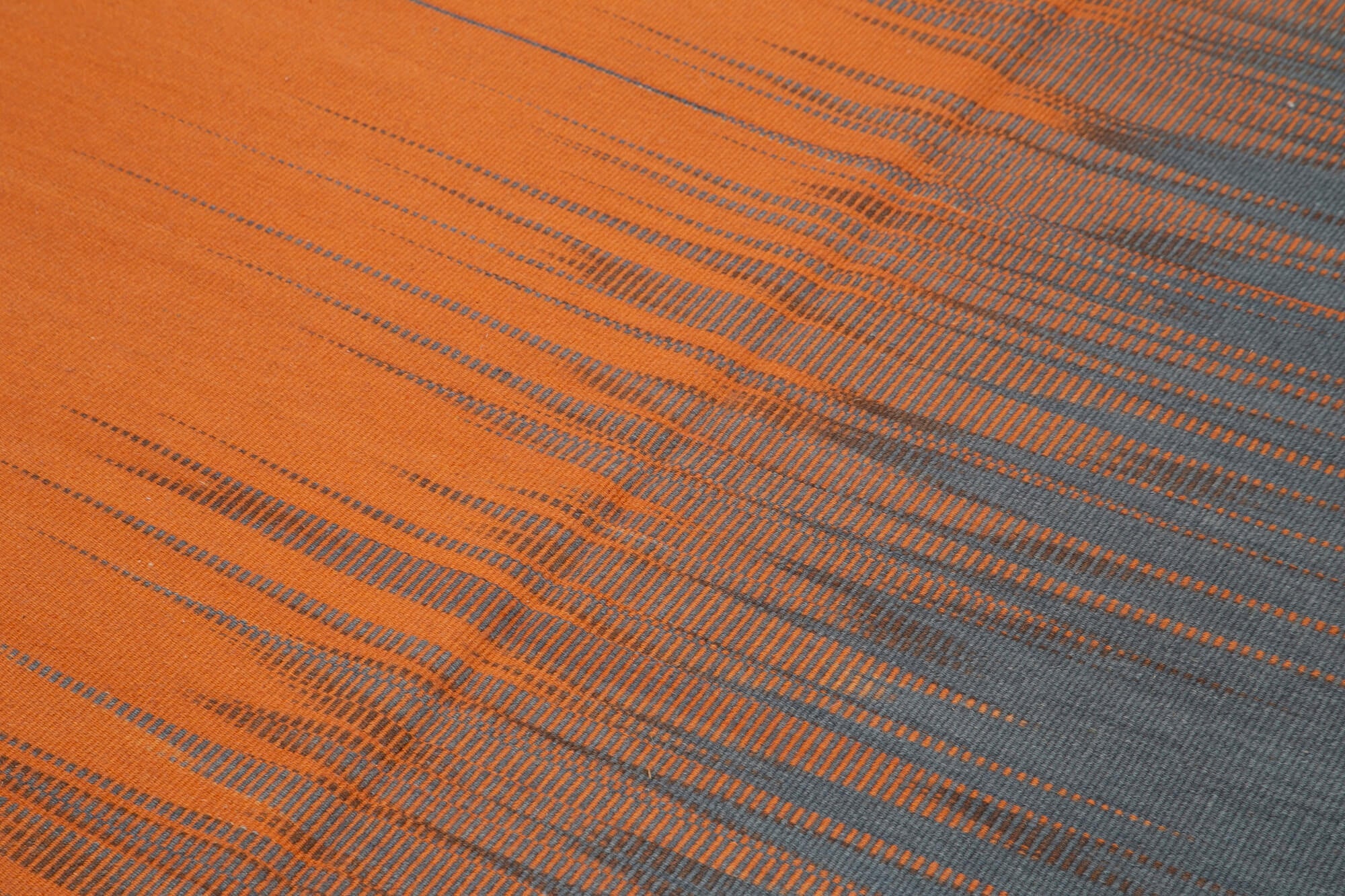 Handmade Area Rug - Orange Striped Cotton Wool Kilim, Vintage Turkish Carpet 5'10''x8'8''