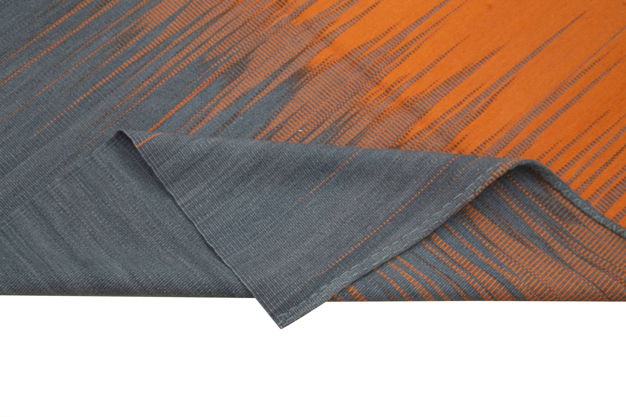 Handmade Area Rug - Orange Striped Cotton Wool Kilim, Vintage Turkish Carpet 5'10''x8'8''