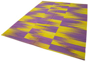 Handmade Area Rug - Purple Striped Kilim Cotton Wool Durable Vintage Carpet 7'x9'2"