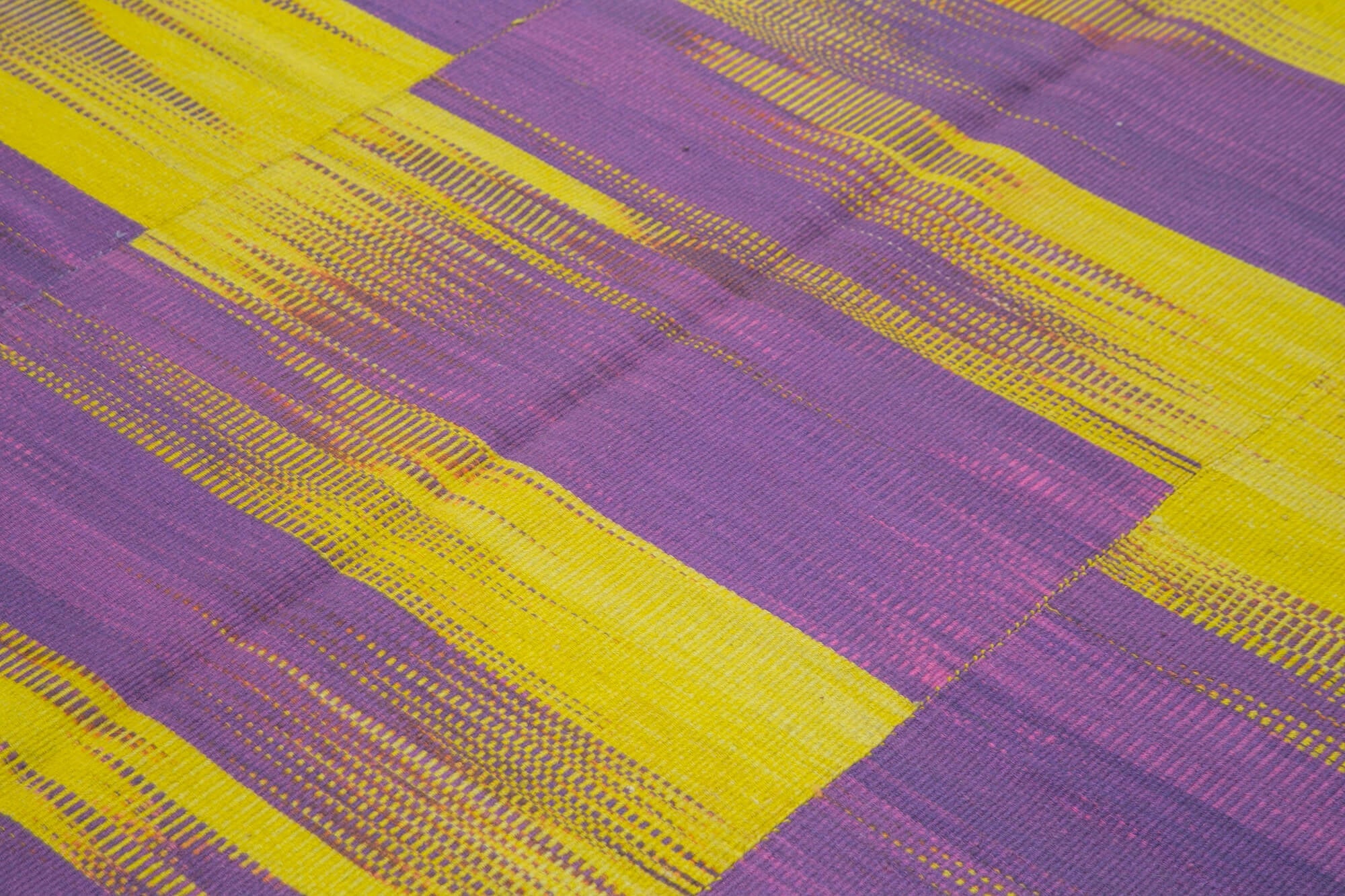 Handmade Area Rug - Purple Striped Kilim Cotton Wool Durable Vintage Carpet 7'x9'2"