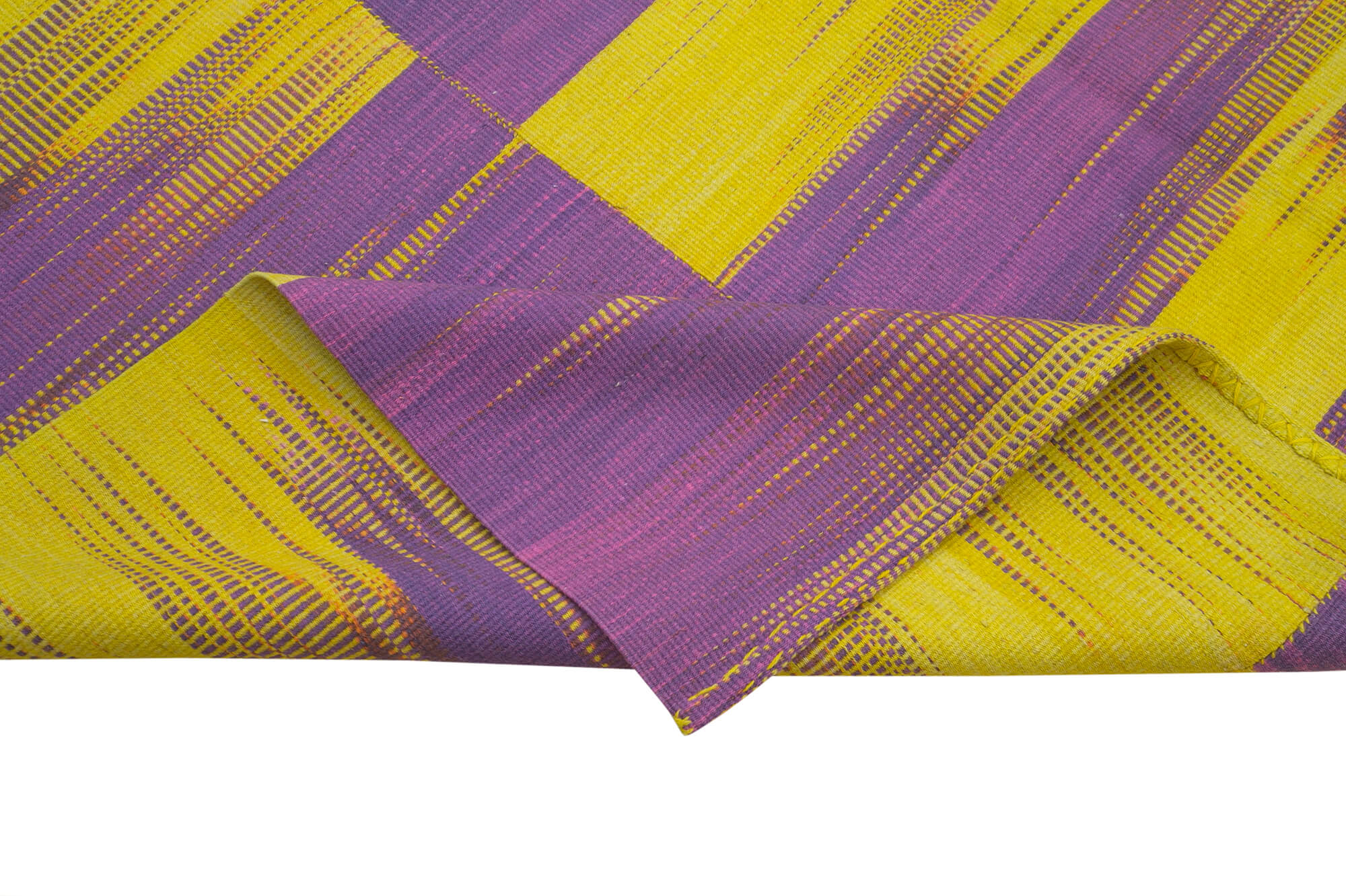 Handmade Area Rug - Purple Striped Kilim Cotton Wool Durable Vintage Carpet 7'x9'2"