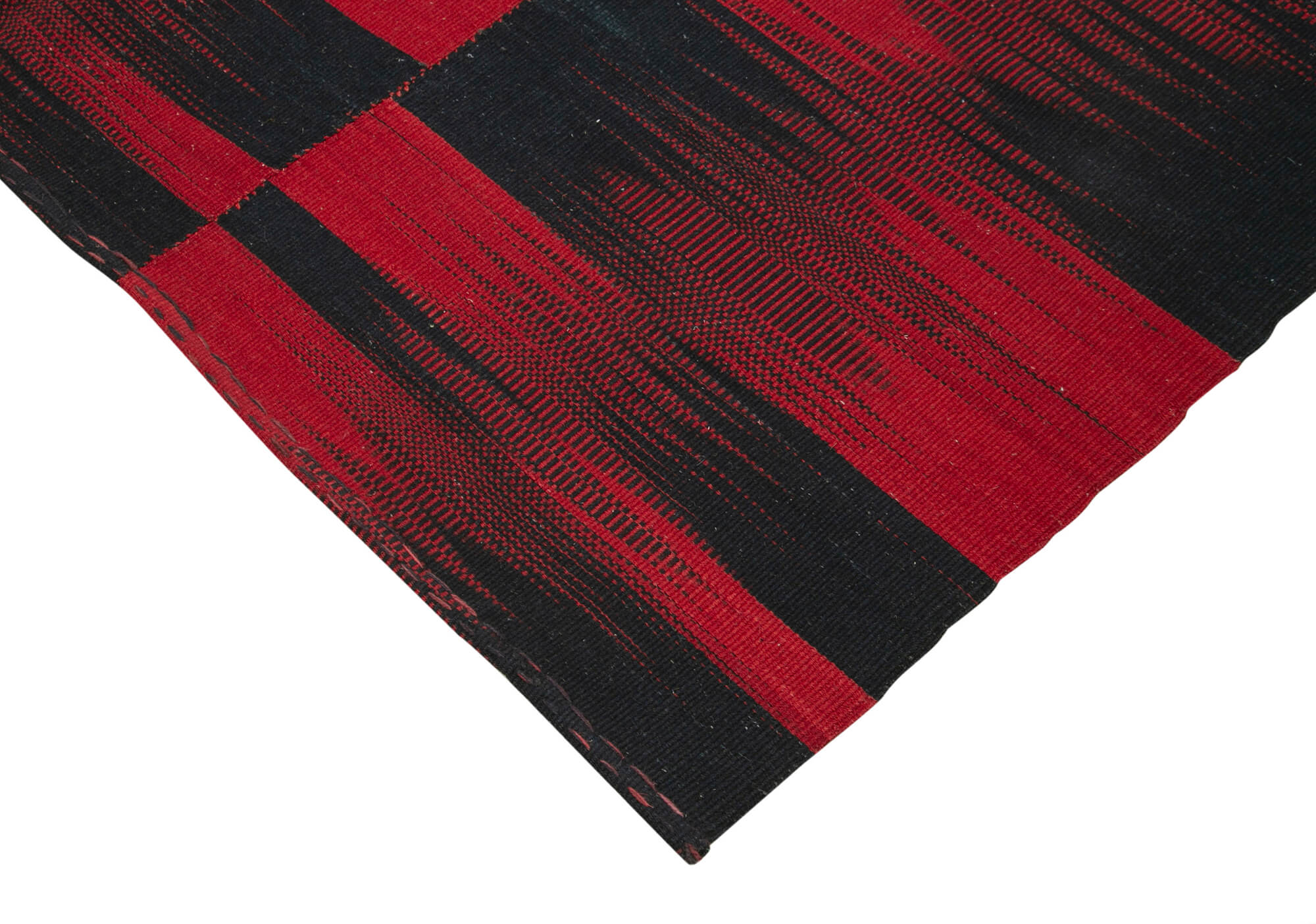 Handmade Area Rug – Vintage Turkish Hand Knotted Red Striped Wool Carpet 6'11" x 9'2"