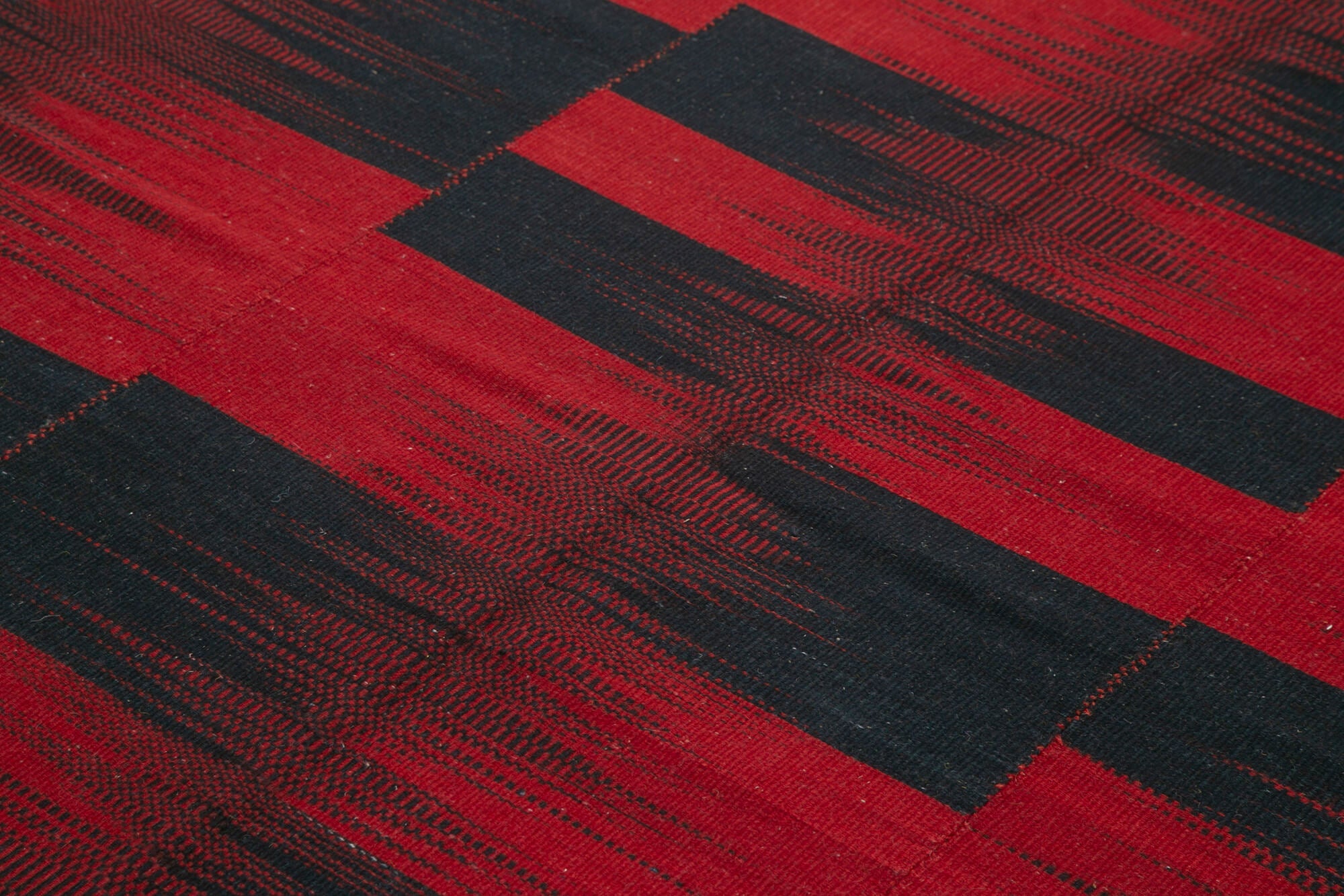 Handmade Area Rug – Vintage Turkish Hand Knotted Red Striped Wool Carpet 6'11" x 9'2"