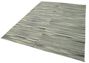 Handmade Area Rug – Grey Striped Kilim Cotton Wool Vintage Turkish Carpet 6'9"x9'6"