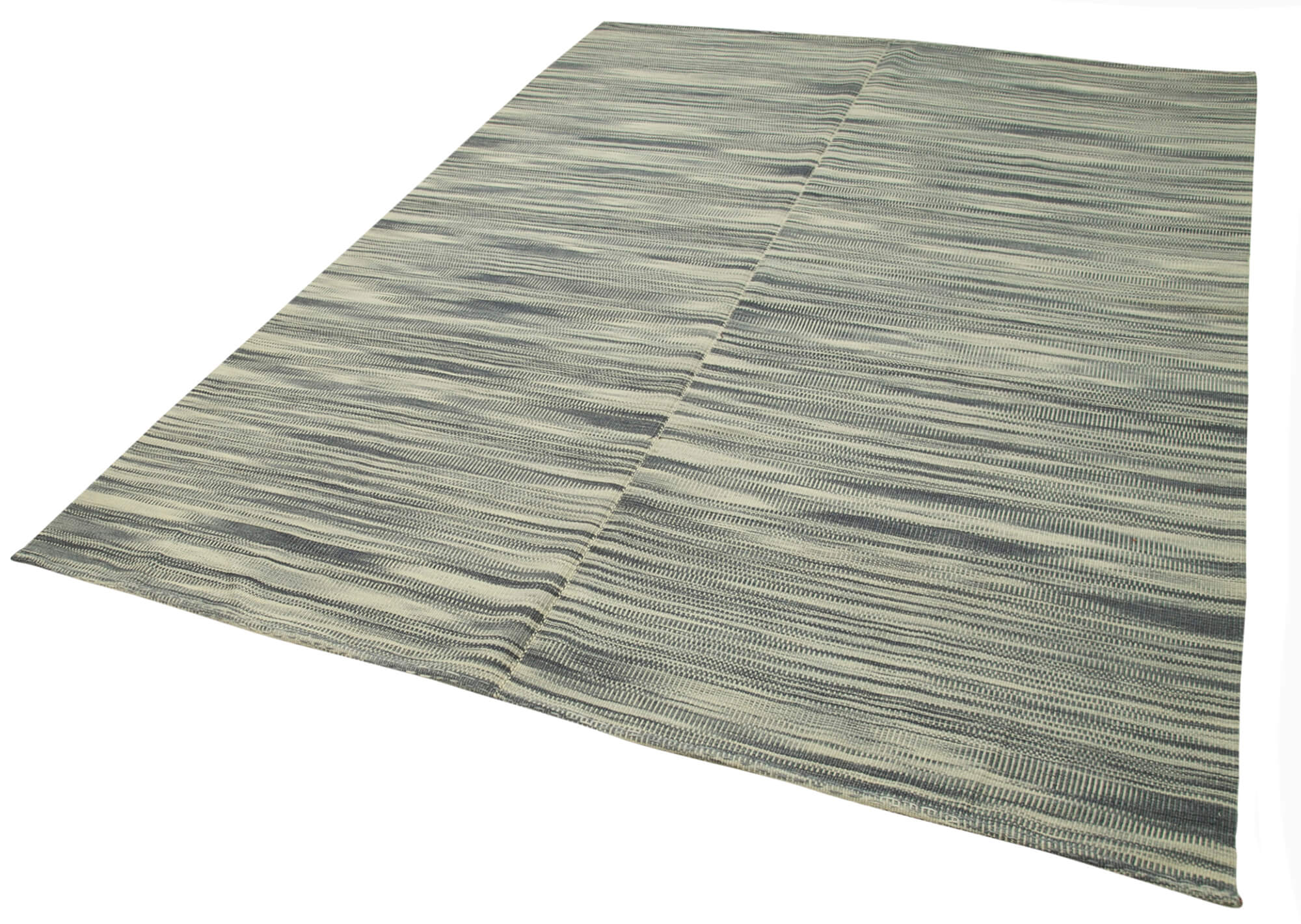 Handmade Area Rug – Grey Striped Kilim Cotton Wool Vintage Turkish Carpet 6'9"x9'6"