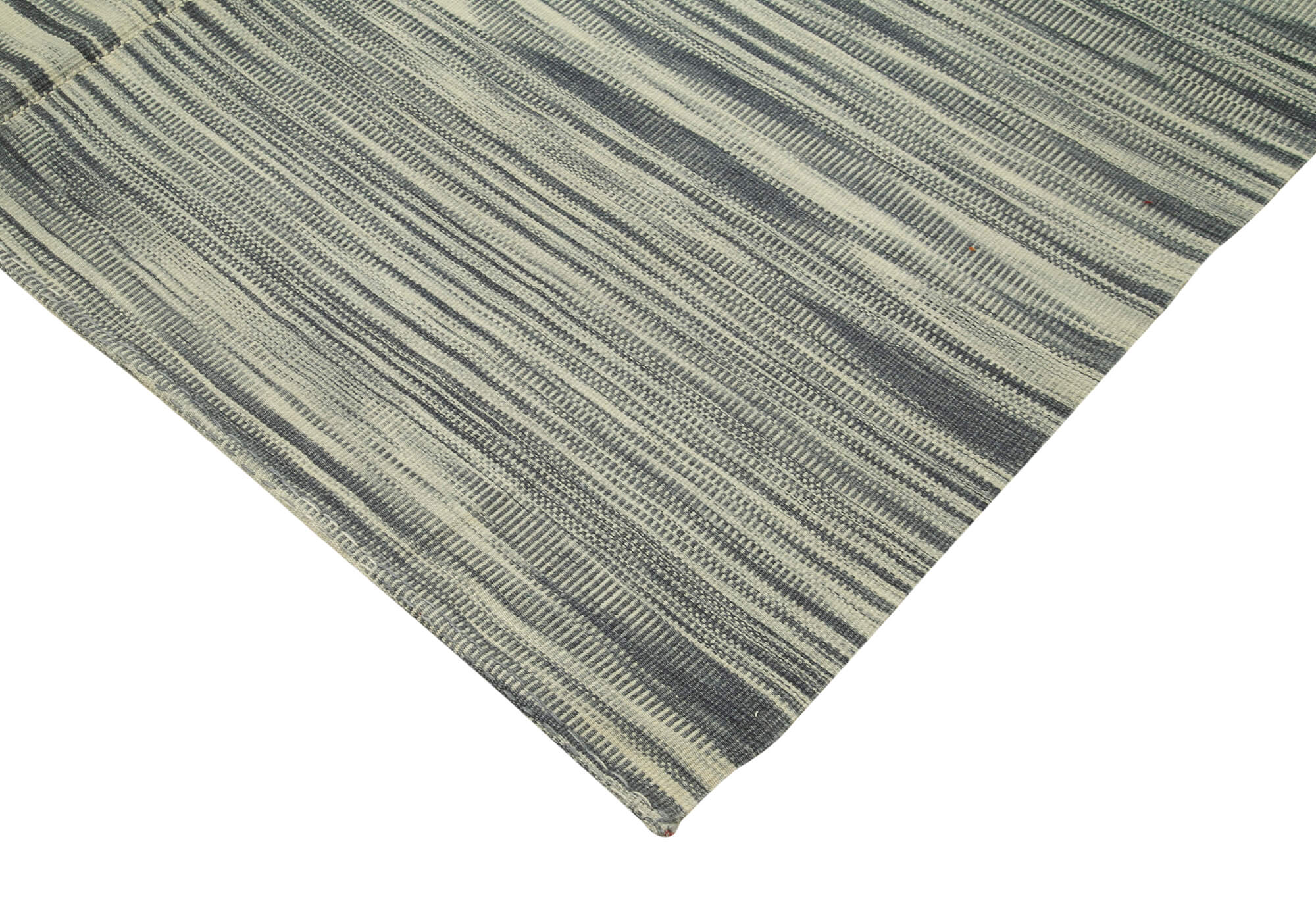 Handmade Area Rug – Grey Striped Kilim Cotton Wool Vintage Turkish Carpet 6'9"x9'6"