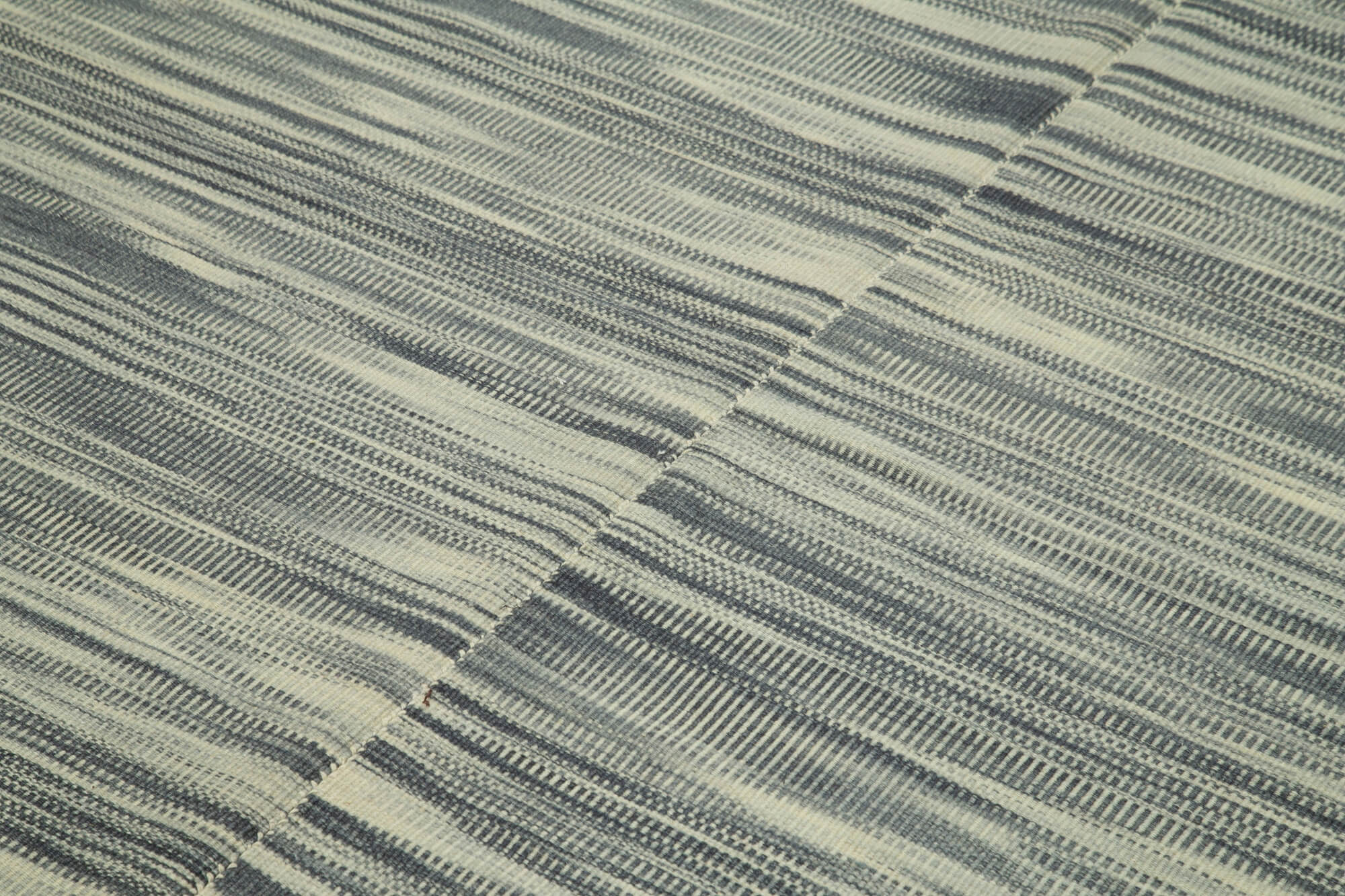 Handmade Area Rug – Grey Striped Kilim Cotton Wool Vintage Turkish Carpet 6'9"x9'6"