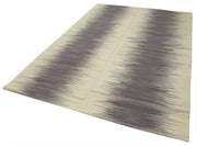 Handmade Cotton Wool Rug - Purple Striped Turkish Kilim Carpet 6'6" x 9'7"