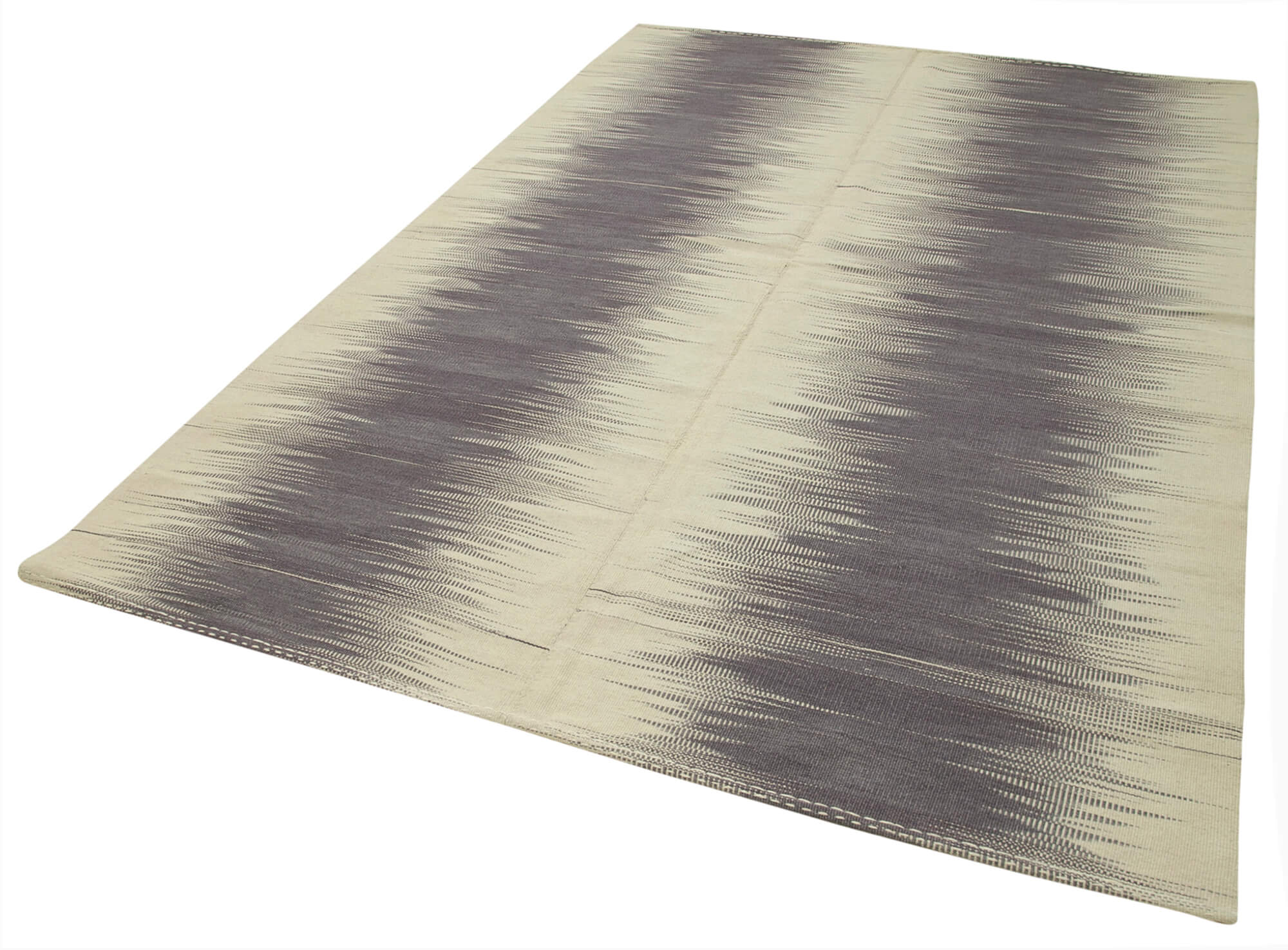 Handmade Cotton Wool Rug - Purple Striped Turkish Kilim Carpet 6'6" x 9'7"