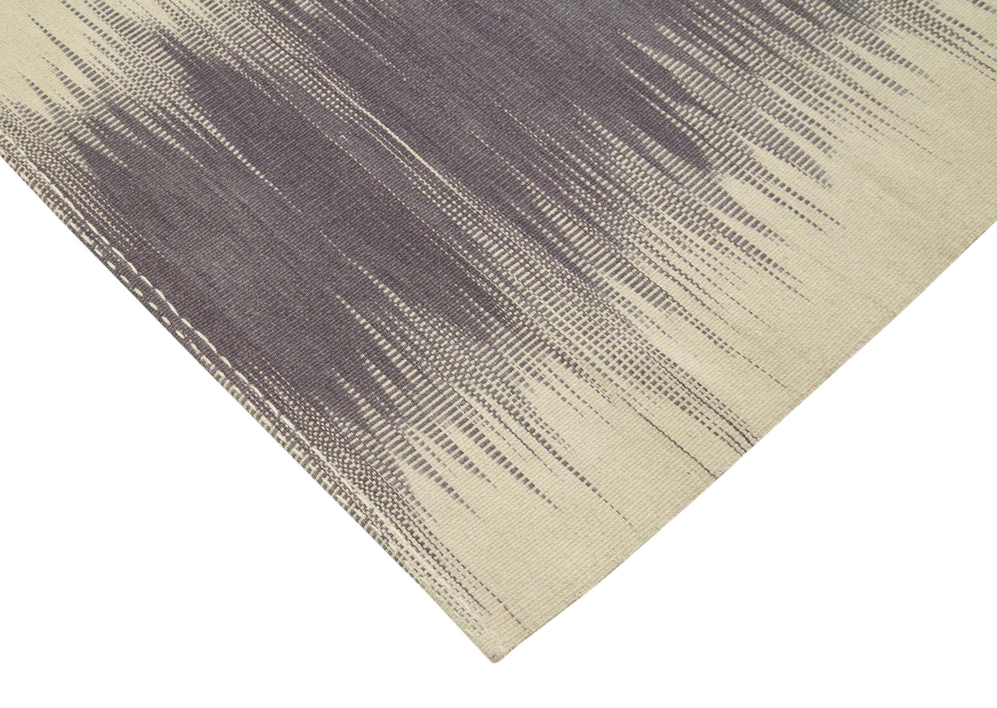 Handmade Cotton Wool Rug - Purple Striped Turkish Kilim Carpet 6'6" x 9'7"
