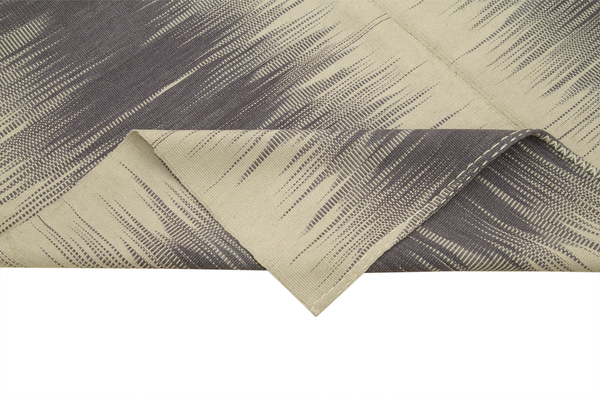 Handmade Cotton Wool Rug - Purple Striped Turkish Kilim Carpet 6'6" x 9'7"