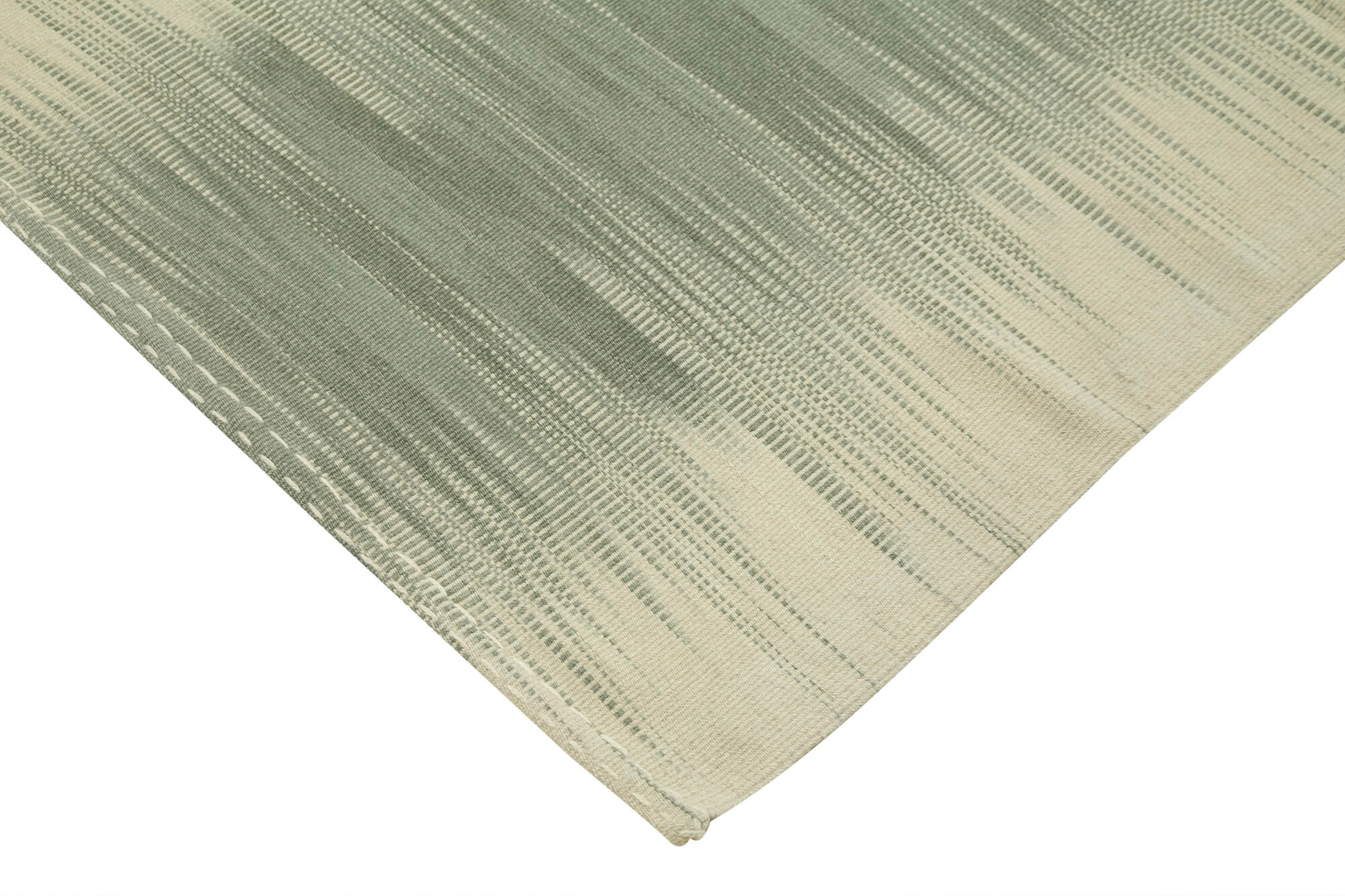 Handmade Area Rug - Green Striped Kilim Cotton Wool Carpet 6'8''x9'1'' Durable Bohemian Decor