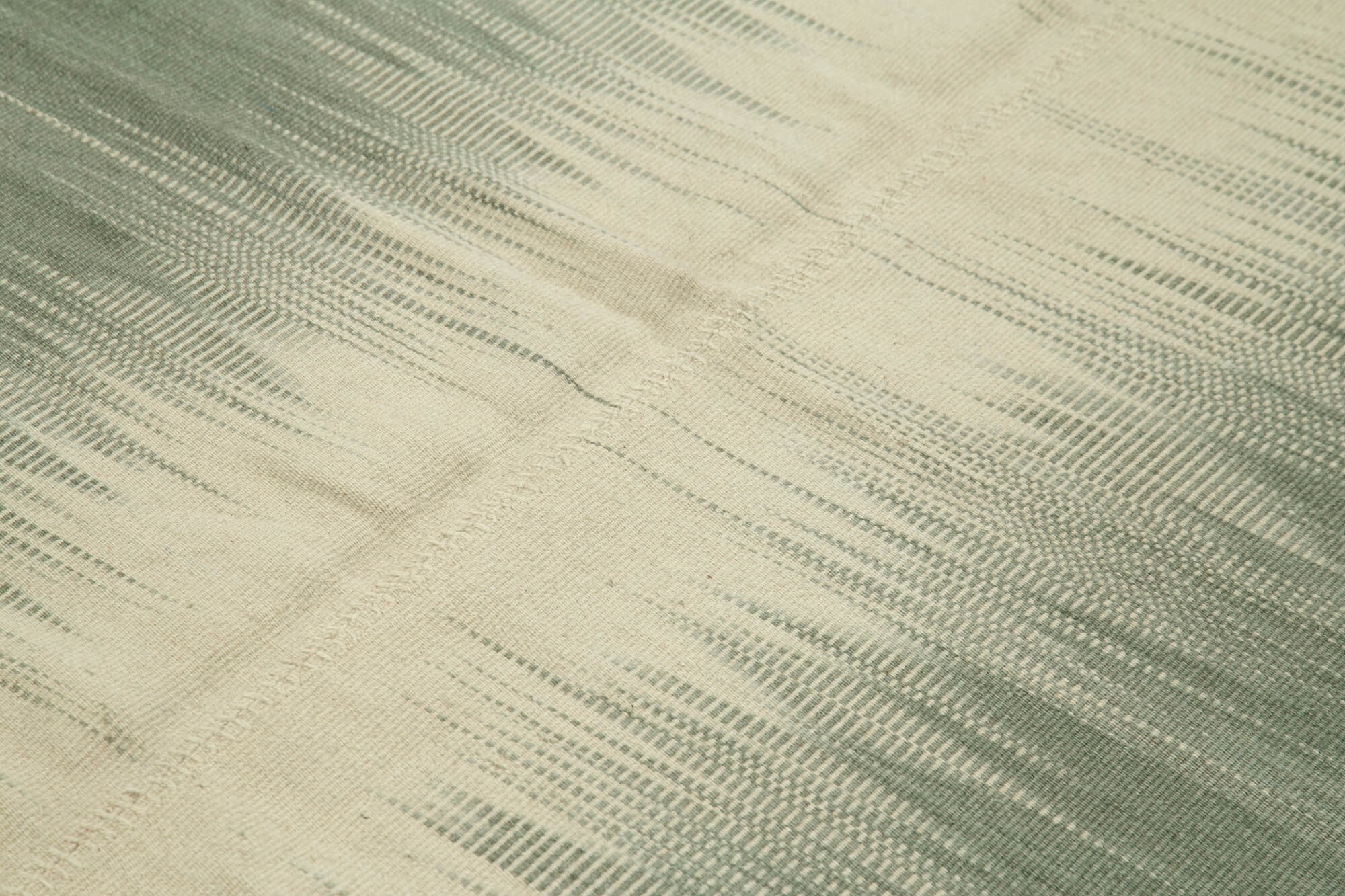 Handmade Area Rug - Green Striped Kilim Cotton Wool Carpet 6'8''x9'1'' Durable Bohemian Decor
