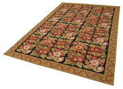 Handmade Wool Area Rug – Brown Floral Cotton Rug 6'0''x9'1'' Vintage Hand Woven