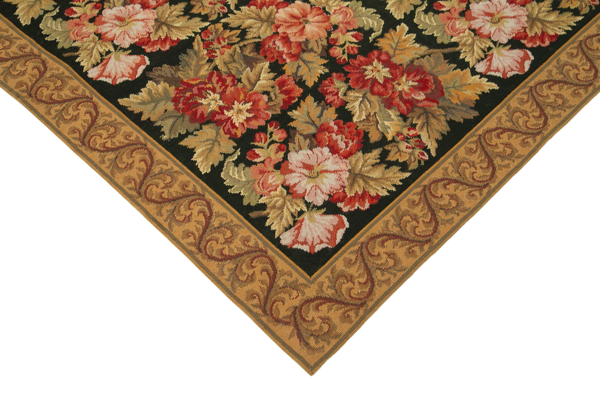 Handmade Wool Area Rug – Brown Floral Cotton Rug 6'0''x9'1'' Vintage Hand Woven