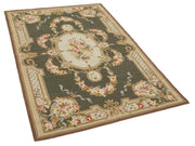 Handmade Area Rug – Needlepoint Floral Beige Cotton Wool Rug 3'10''x5'9''