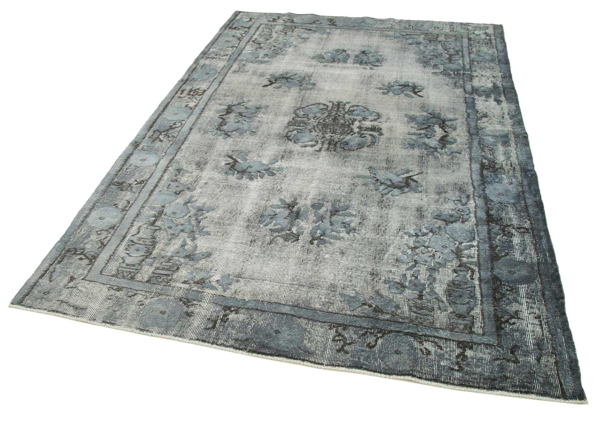 Vintage Handmade Area Rug - Grey Turkish Cotton Wool Rug 5'8''x8'8'' Classic