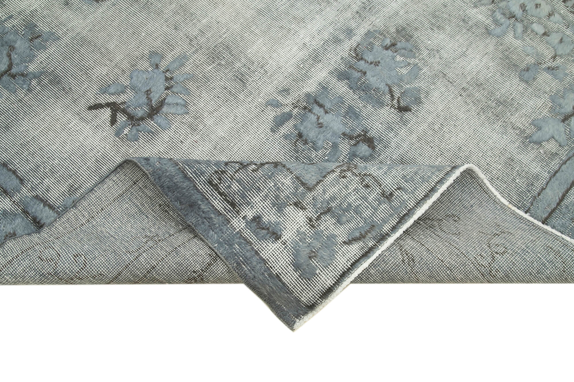 Vintage Handmade Area Rug - Grey Turkish Cotton Wool Rug 5'8''x8'8'' Classic