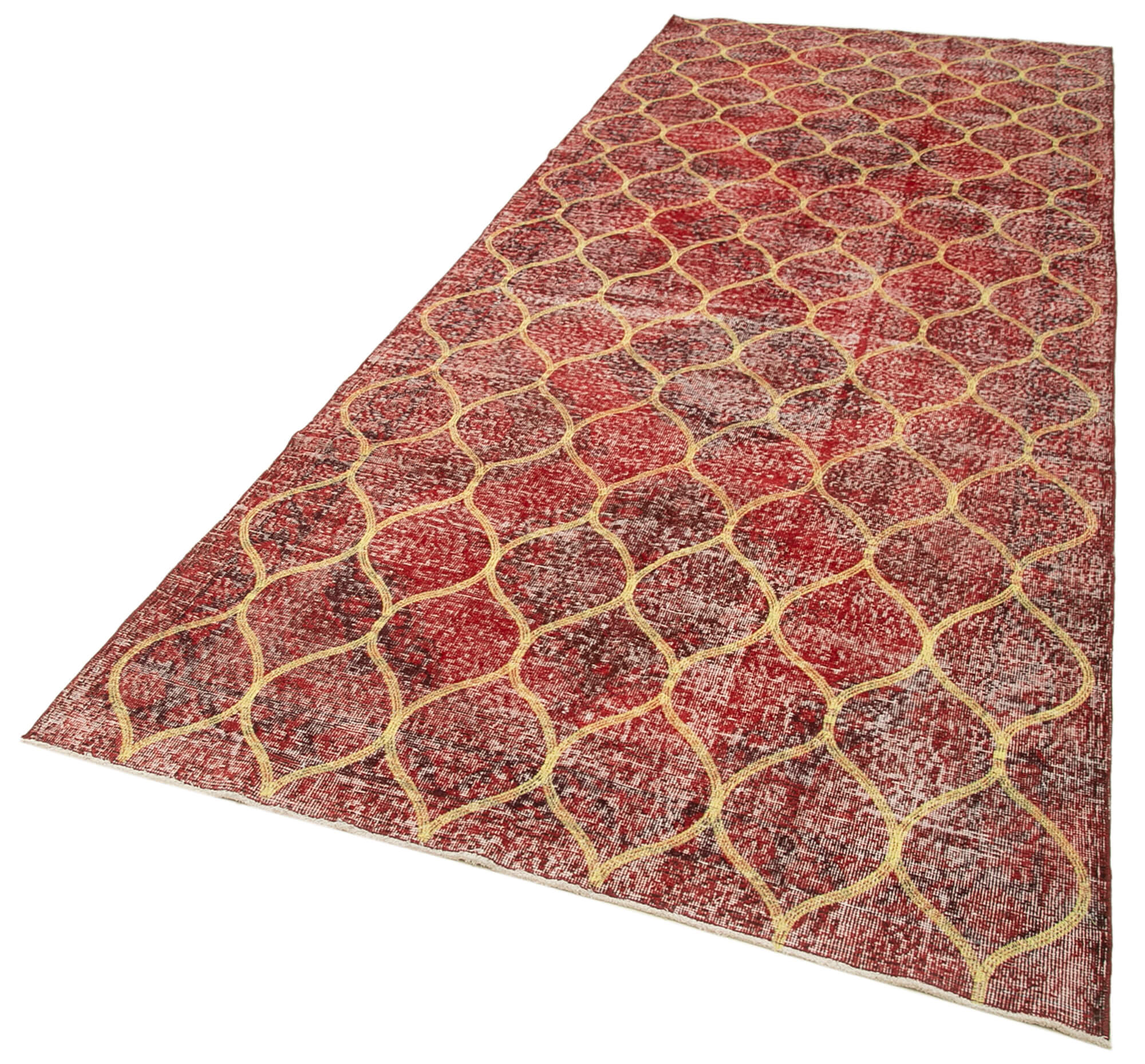 Handmade Geometric Rug - Red Area Rug Cotton Wool Carpet 4'8''x12'4''