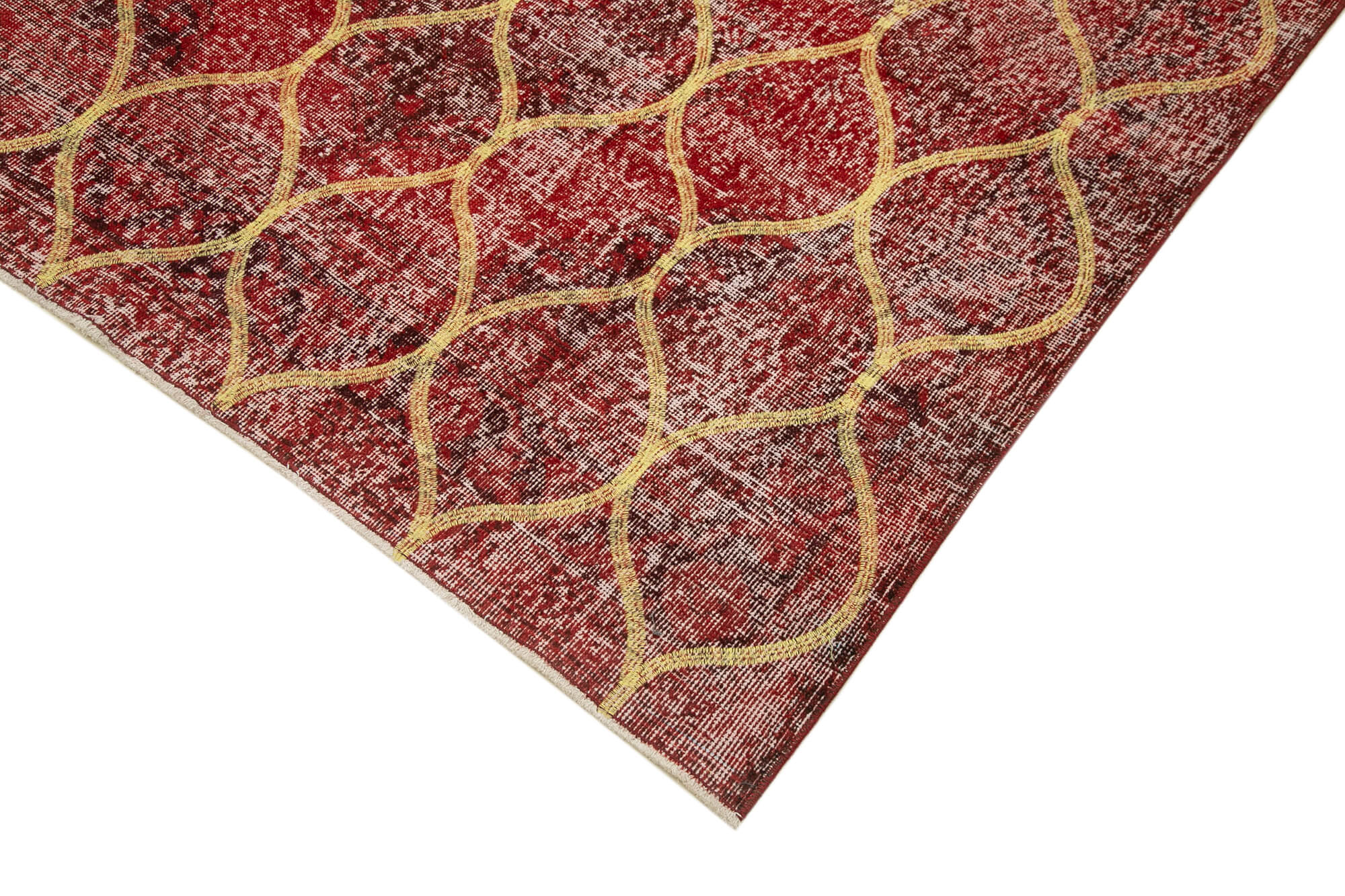 Handmade Geometric Rug - Red Area Rug Cotton Wool Carpet 4'8''x12'4''