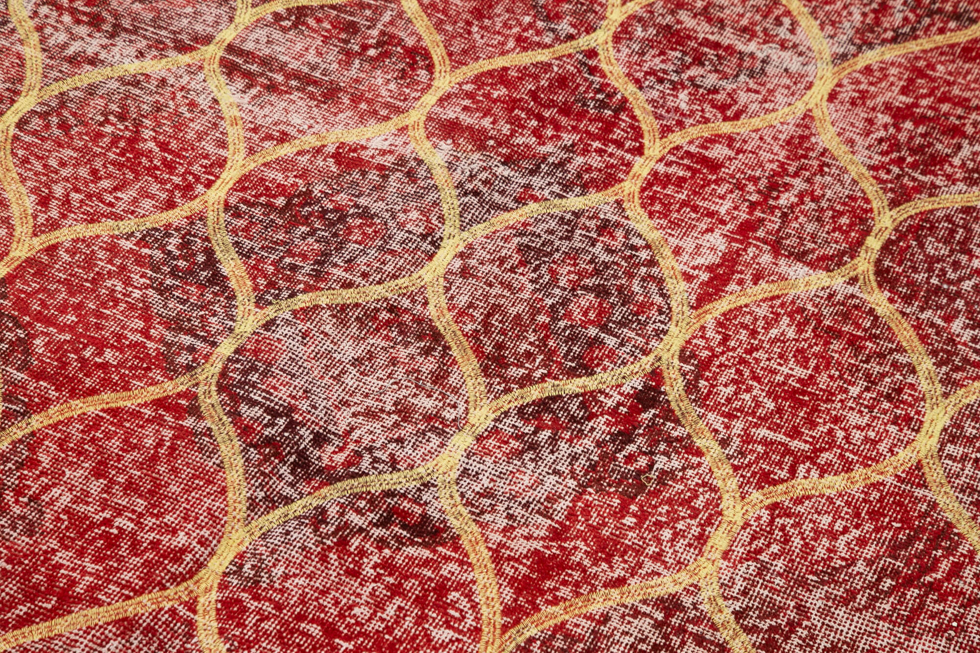 Handmade Geometric Rug - Red Area Rug Cotton Wool Carpet 4'8''x12'4''