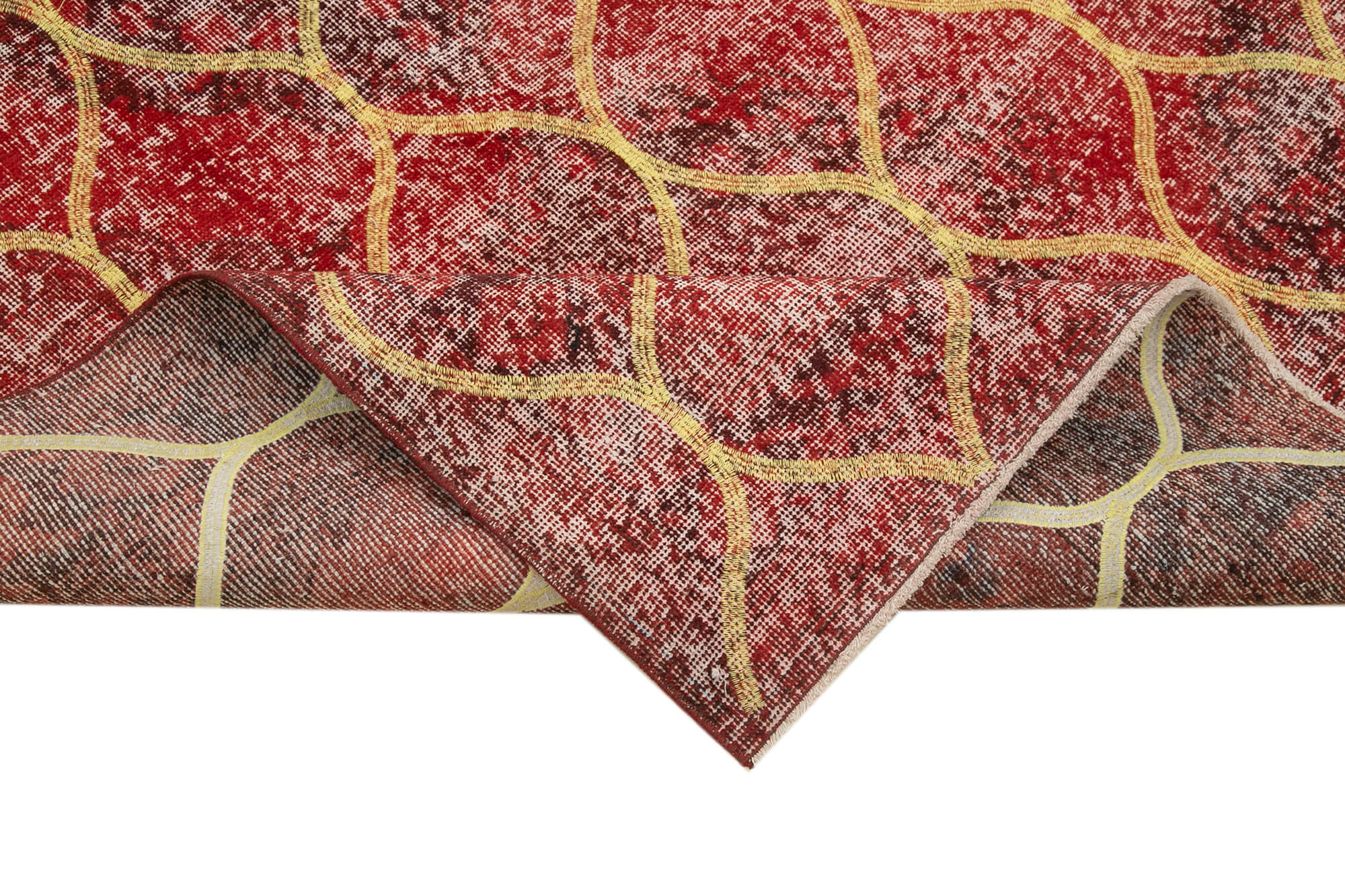Handmade Geometric Rug - Red Area Rug Cotton Wool Carpet 4'8''x12'4''