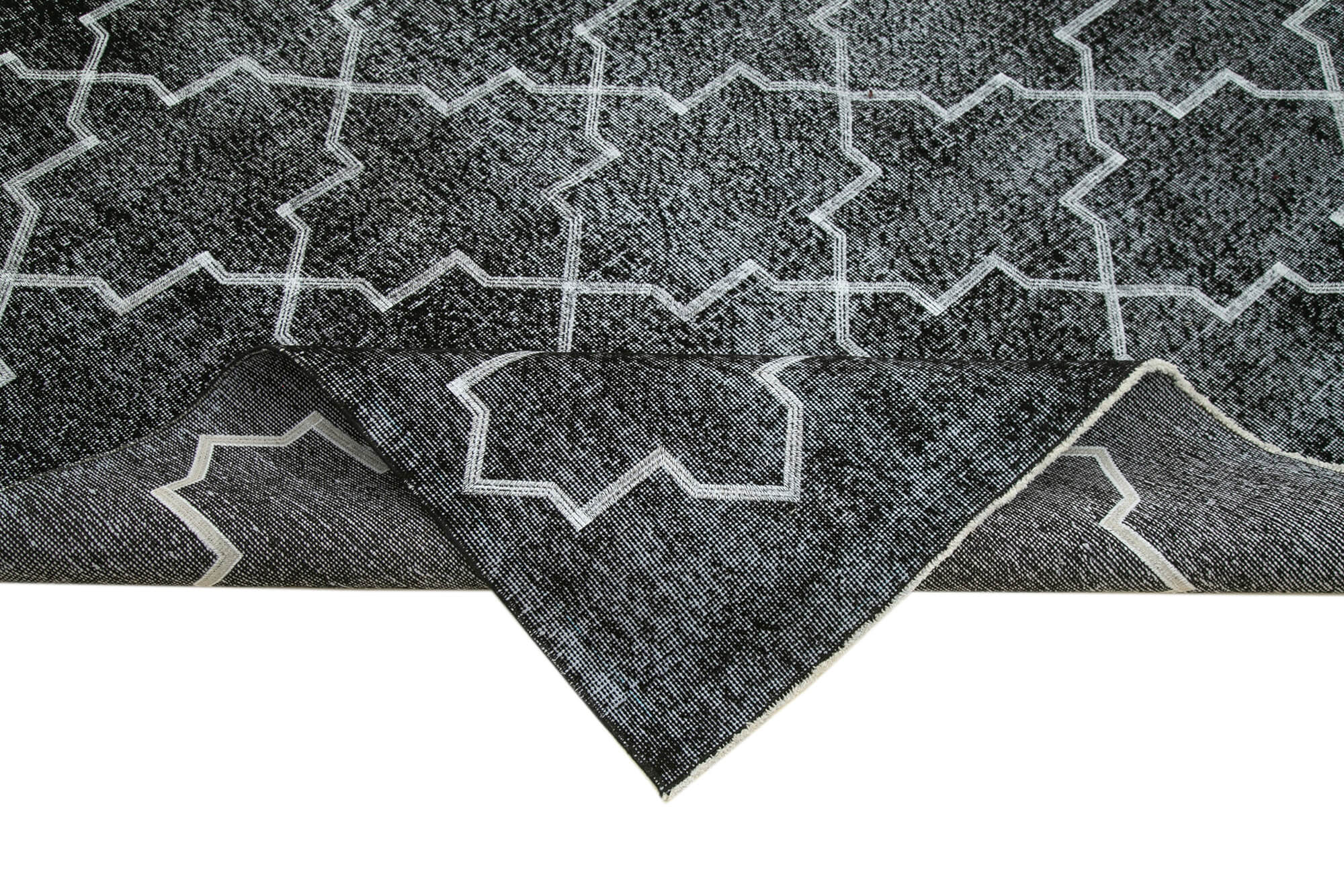 Handmade Geometric Rug - Black Geometric Carpet | Cotton Wool Area Rug 7'7"x9'10"