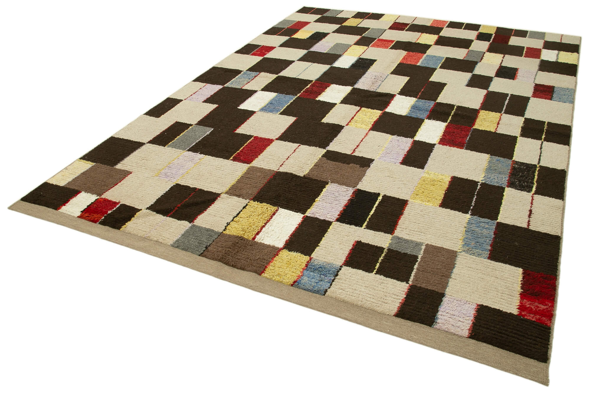 Handmade Wool Area Rug – Geometric Cotton Wool Rug 8x10 Feet Neutral Beige