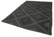 Handmade Geometric Rug – Black Cotton Wool Area Rug 6'11''x9'11'' Flat Weave