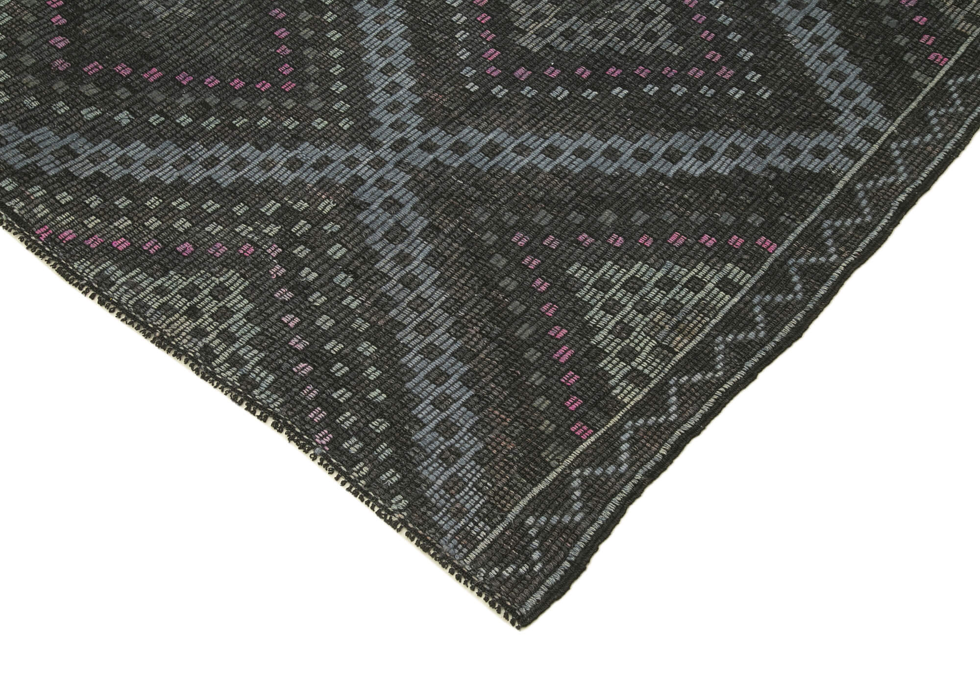 Handmade Geometric Rug – Black Cotton Wool Area Rug 6'11''x9'11'' Flat Weave