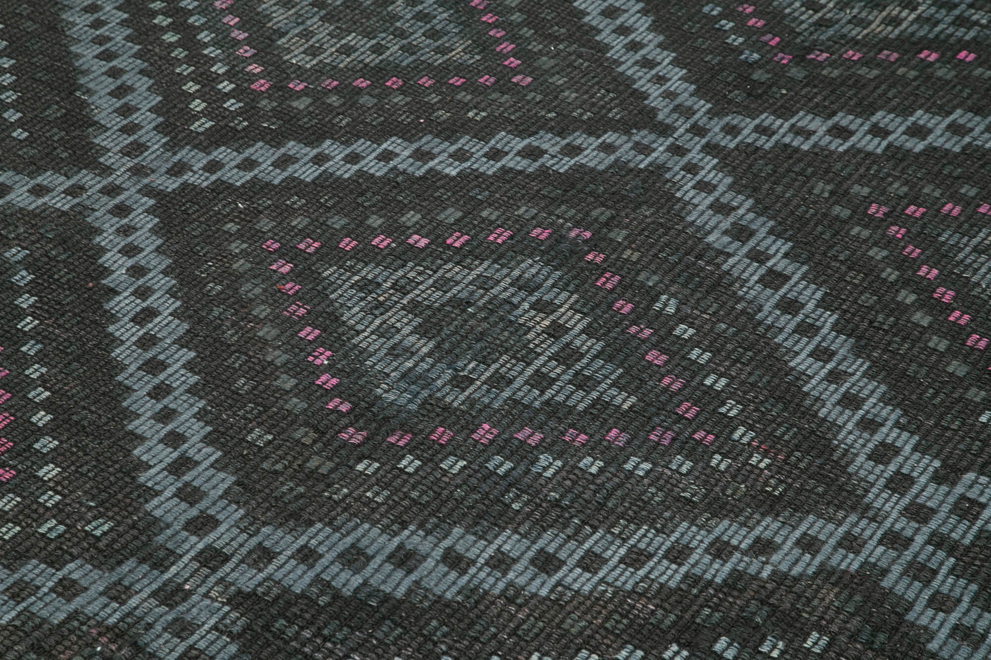 Handmade Geometric Rug – Black Cotton Wool Area Rug 6'11''x9'11'' Flat Weave