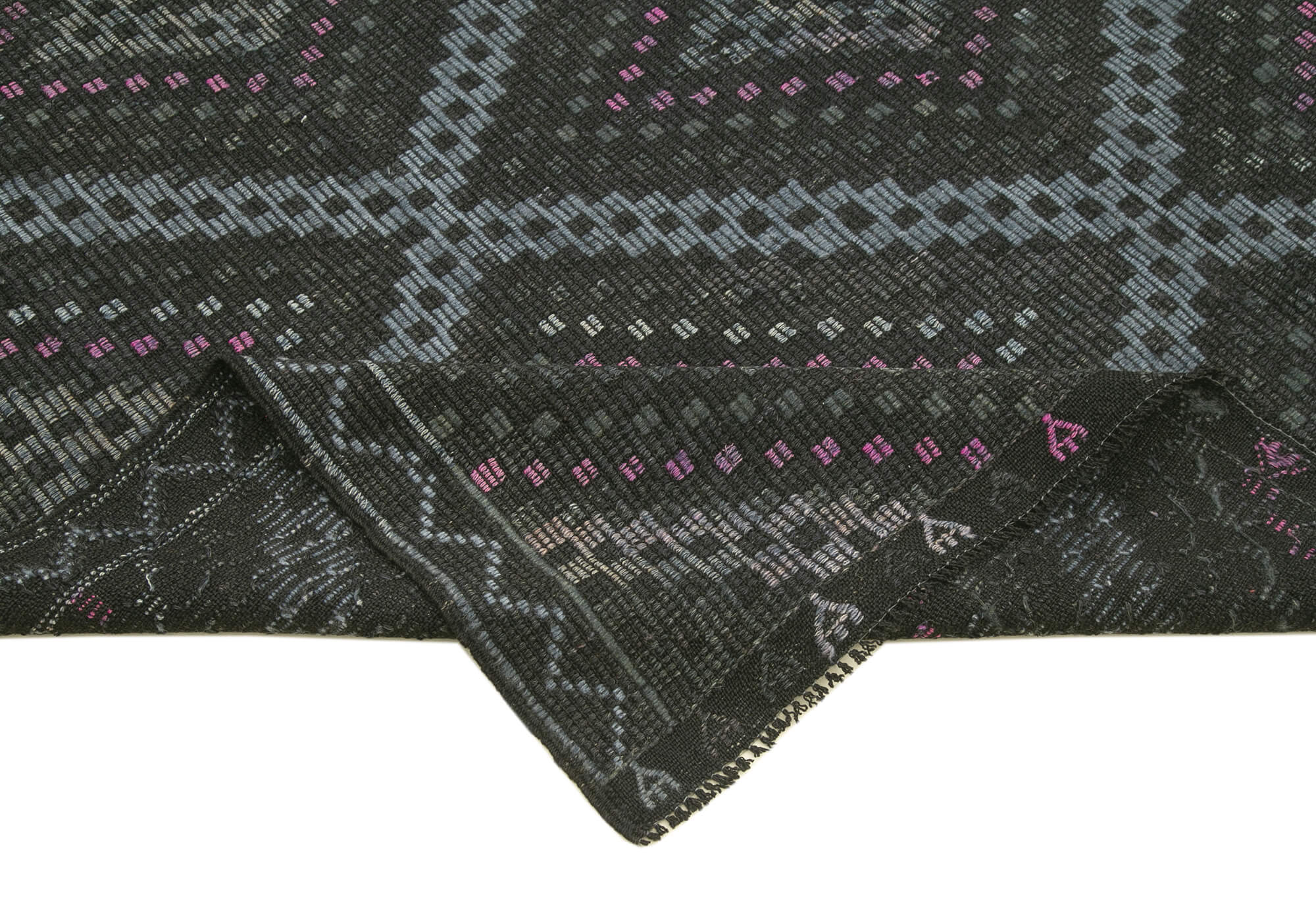 Handmade Geometric Rug – Black Cotton Wool Area Rug 6'11''x9'11'' Flat Weave