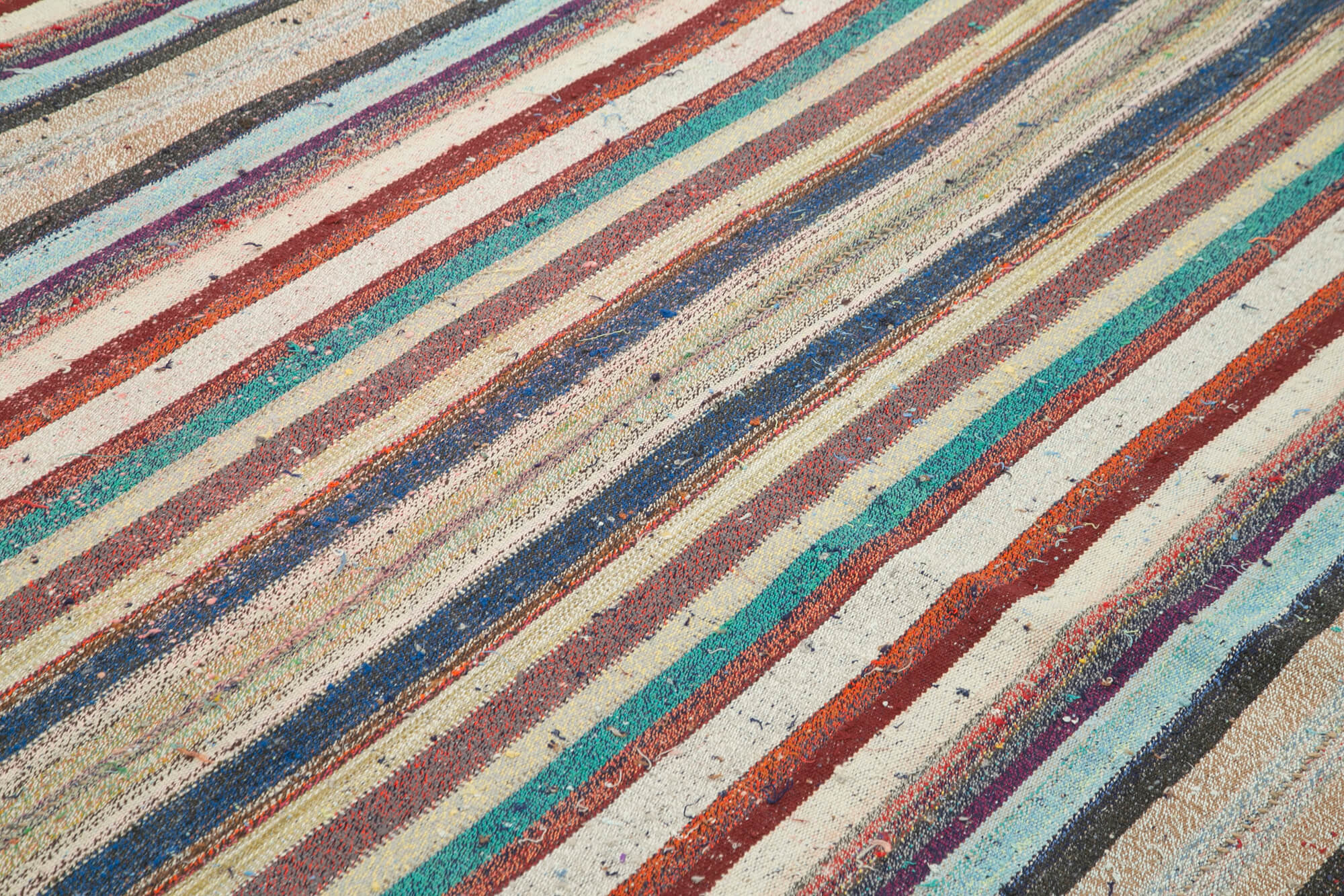 Handmade Area Rug – White Striped Cotton Wool Kilim | Hand Woven Carpet 7'4''x9'10''