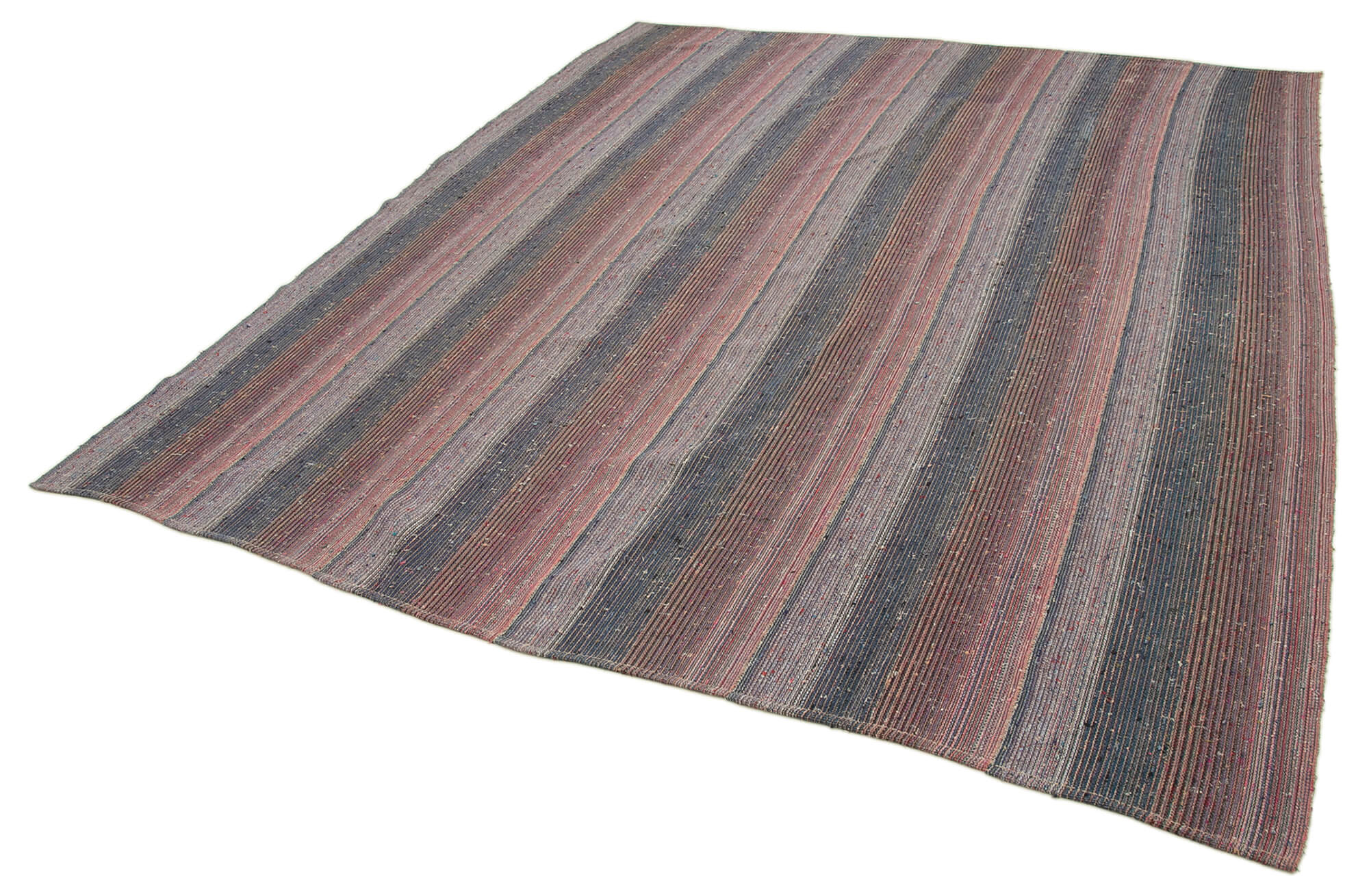 Handmade Area Rug - Brown Striped Cotton Wool Kilim Rug 7x9 Feet by Agacan