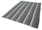Handmade Area Rug – Purple Striped Turkish Kilim Cotton Wool Carpet 6'3''x8'10''