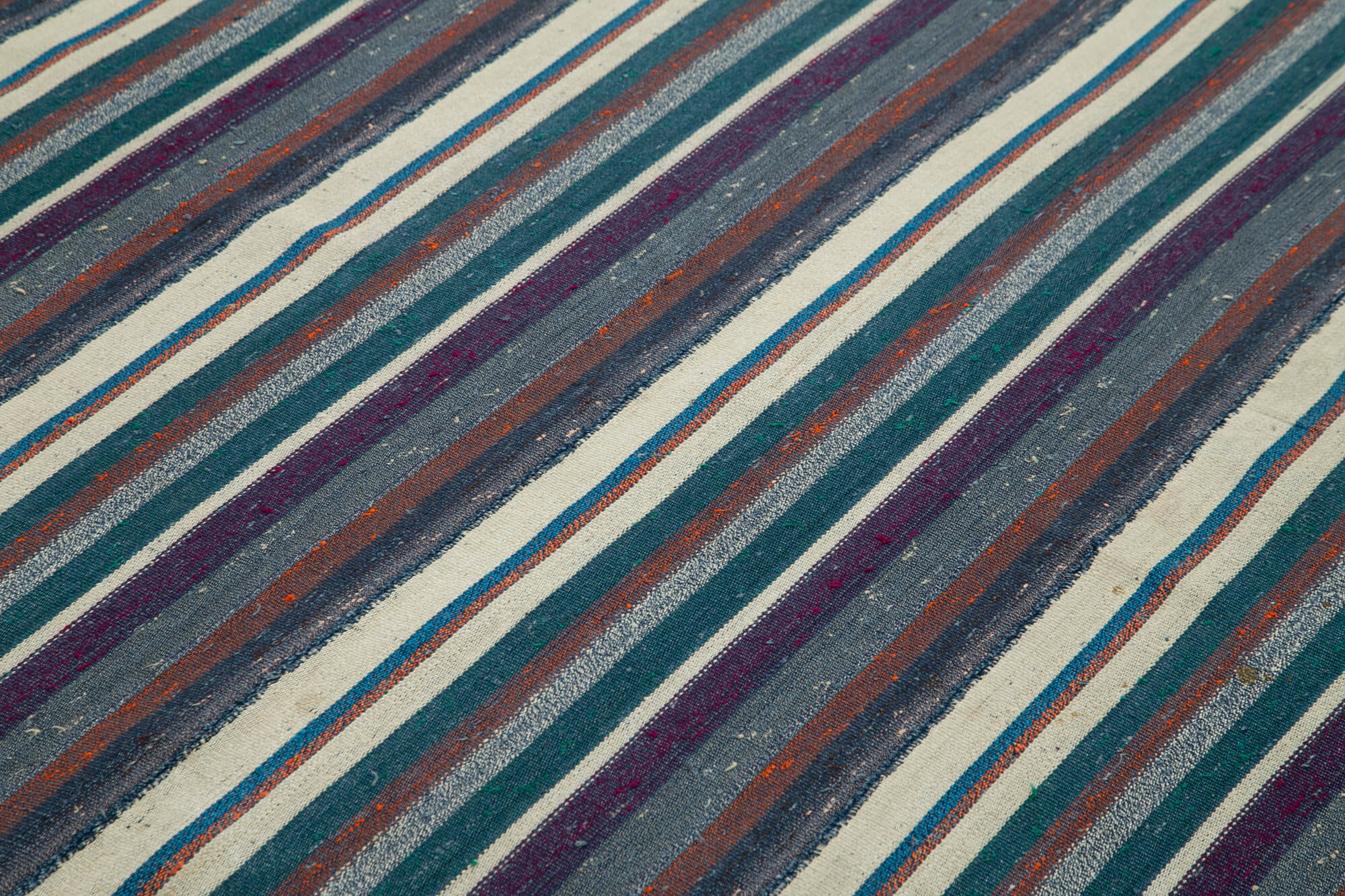 Handmade Area Rug – Purple Striped Turkish Kilim Cotton Wool Carpet 6'3''x8'10''