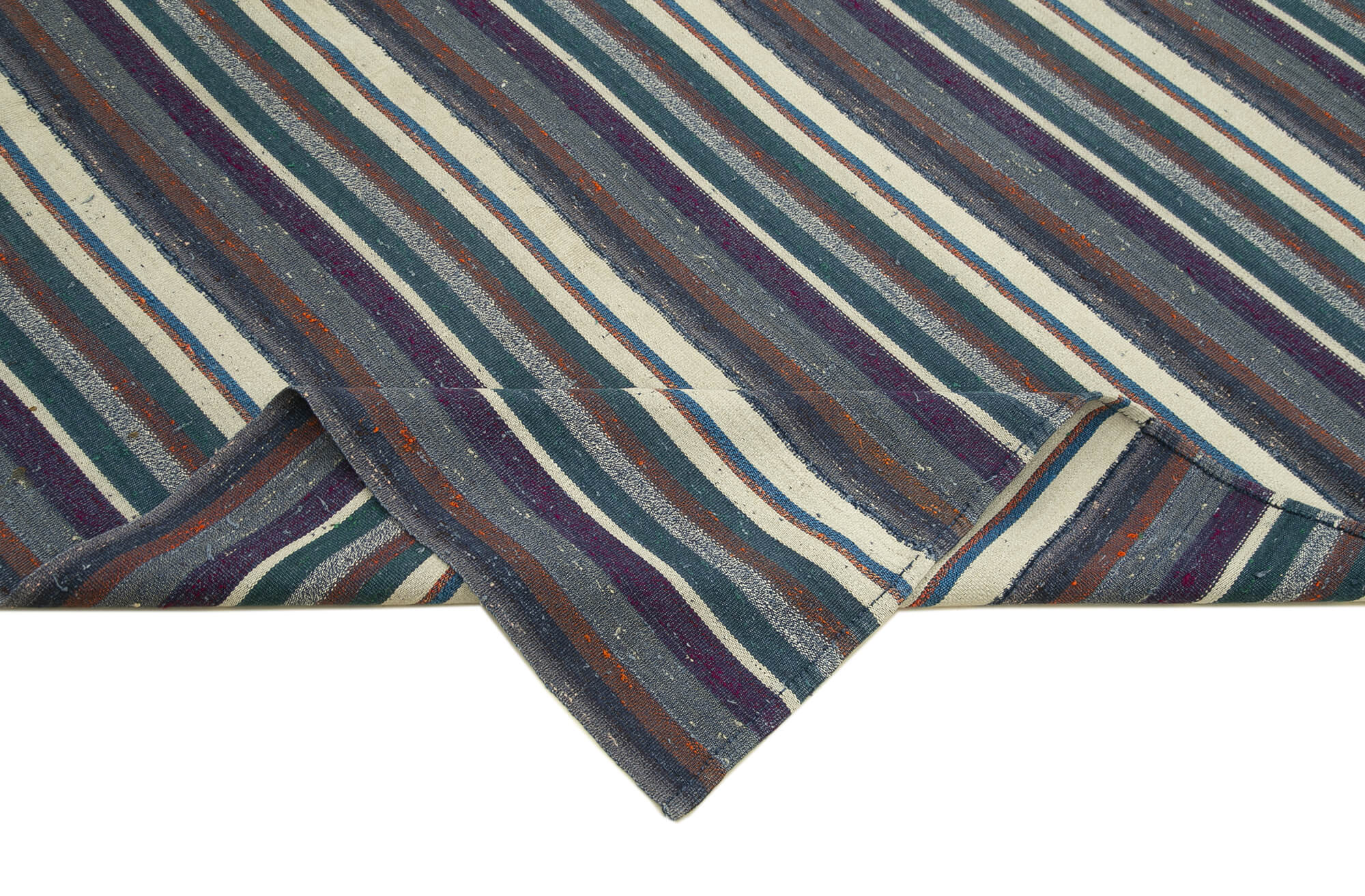 Handmade Area Rug – Purple Striped Turkish Kilim Cotton Wool Carpet 6'3''x8'10''
