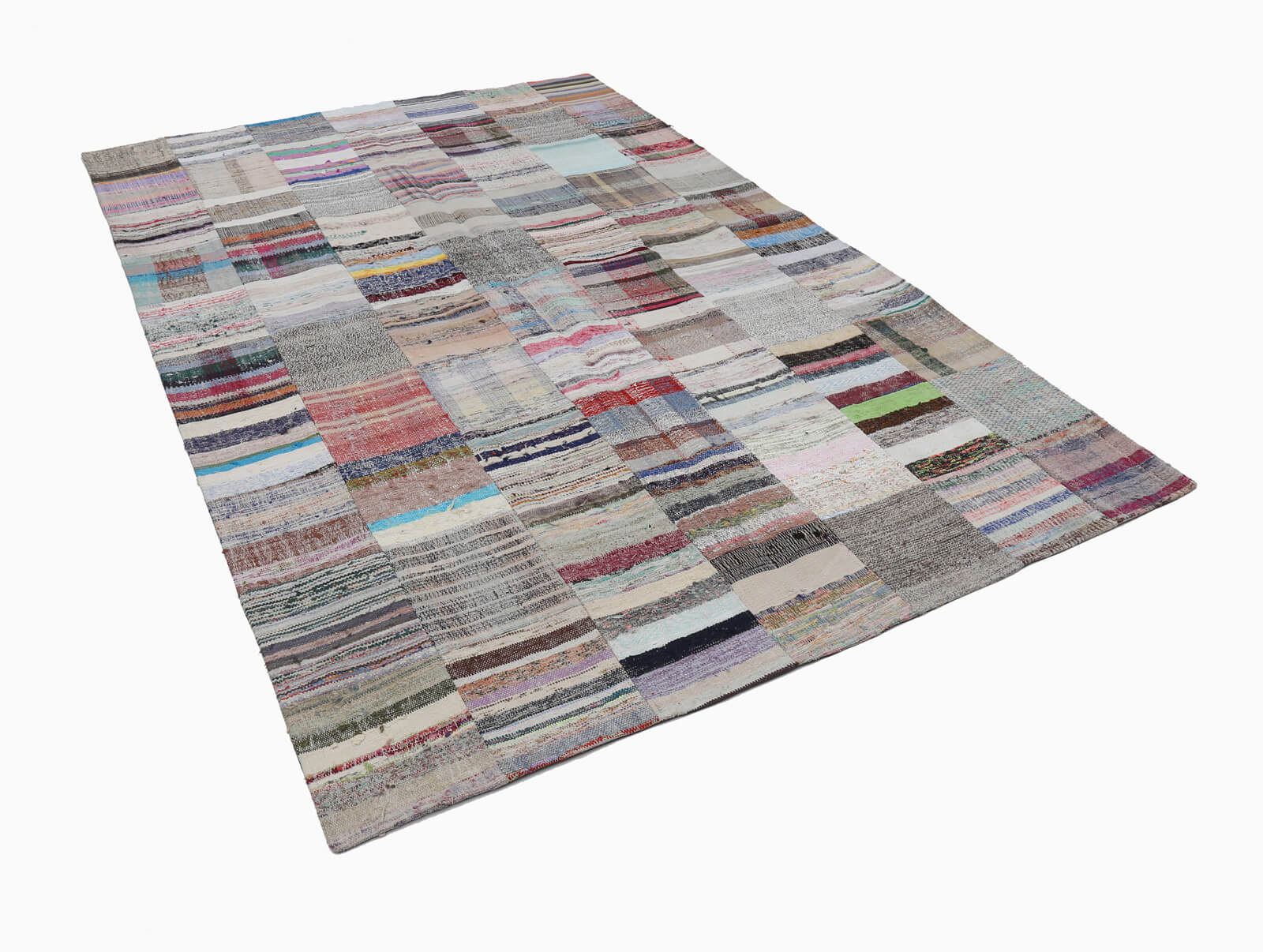 Handmade Patchwork Rug - Beige Cotton Wool Area Rug 6'8" x 9'10" Classic Style