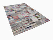 Handmade Patchwork Rug - Beige Cotton Wool Area Rug 6'8" x 9'10" Classic Style