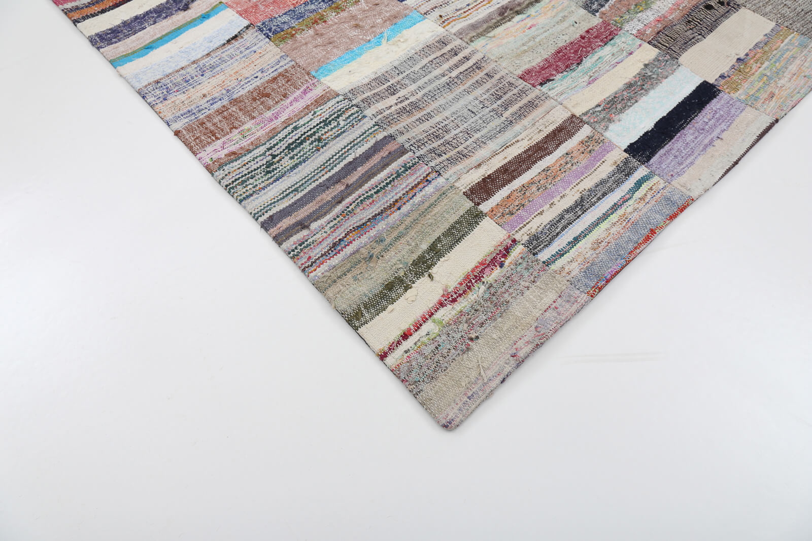 Handmade Patchwork Rug - Beige Cotton Wool Area Rug 6'8" x 9'10" Classic Style