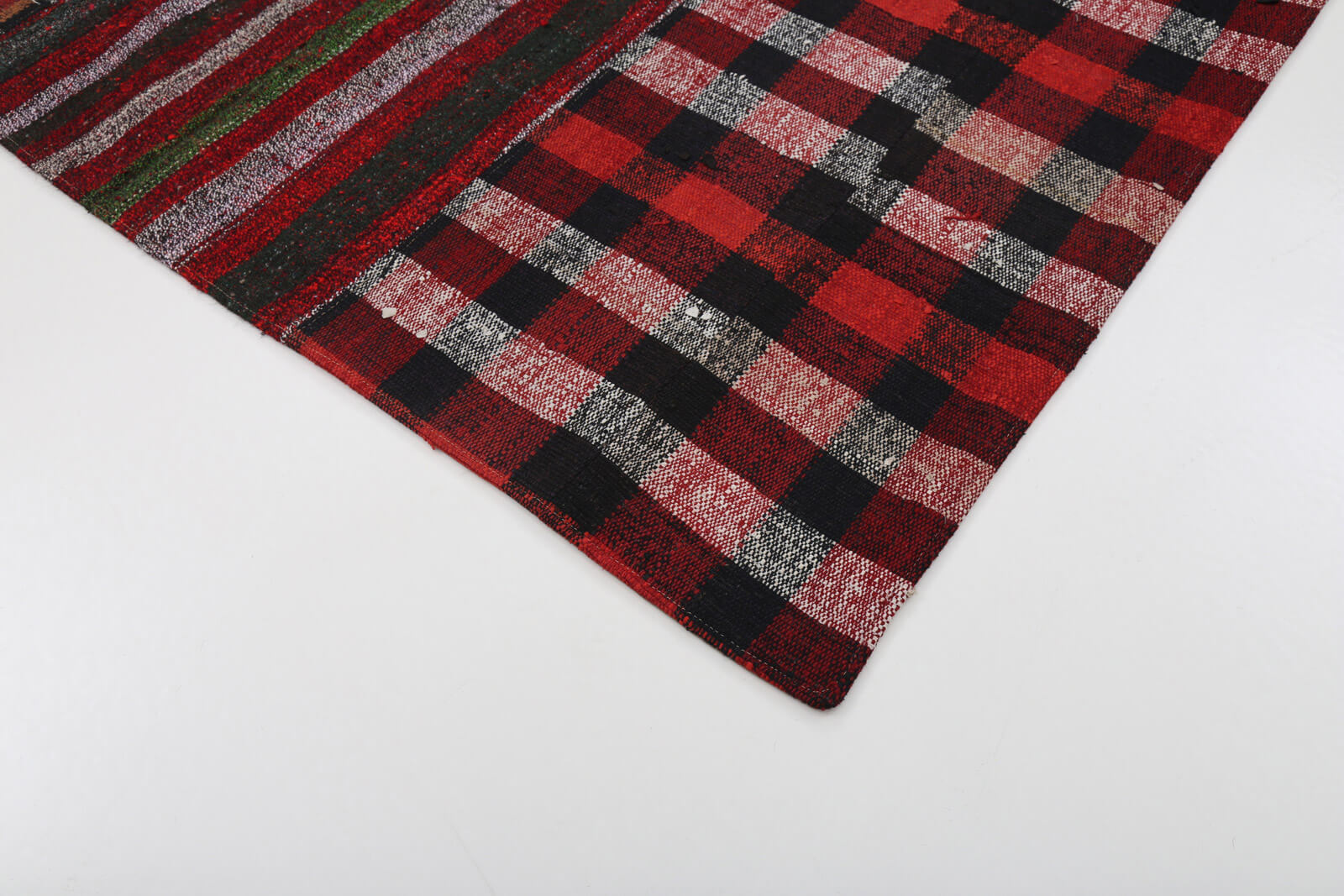 Handmade Wool Area Rug - Vintage Turkish Red Patchwork Carpet 6'3'' x 9'10''