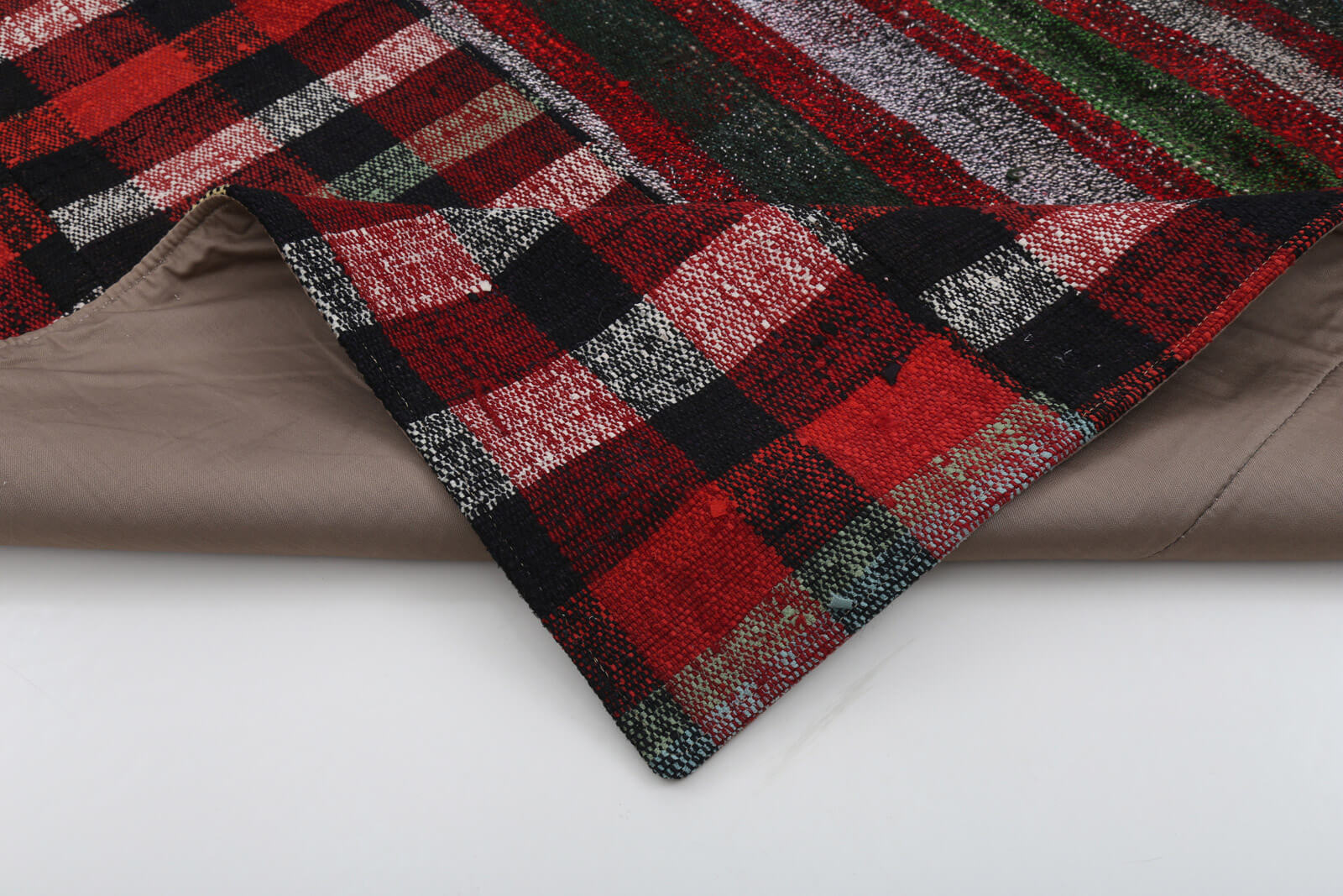 Handmade Wool Area Rug - Vintage Turkish Red Patchwork Carpet 6'3'' x 9'10''