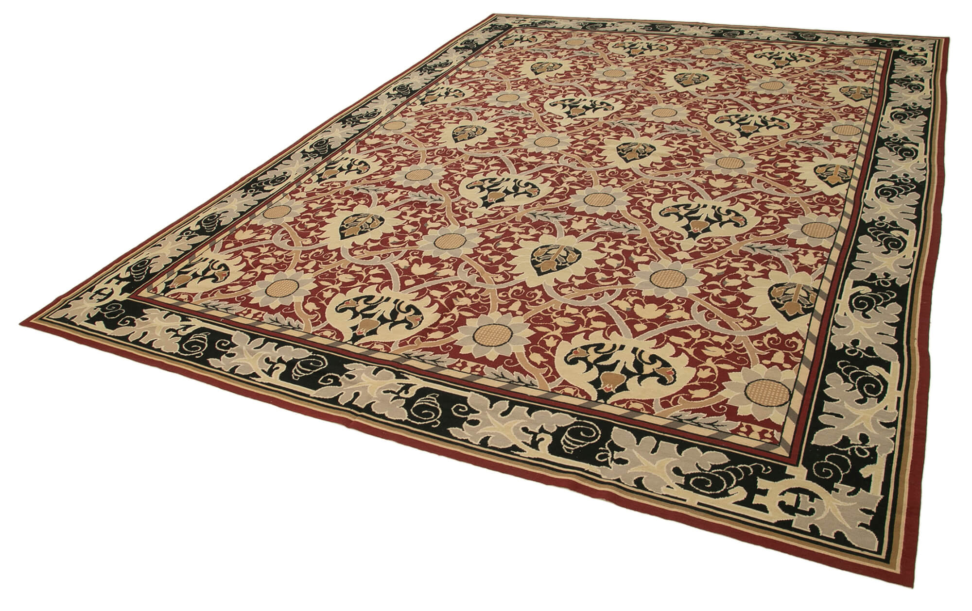 Handmade Wool Area Rug – Red Floral Carpet | Vintage Turkish Floral Rug 9'1"x12'1"