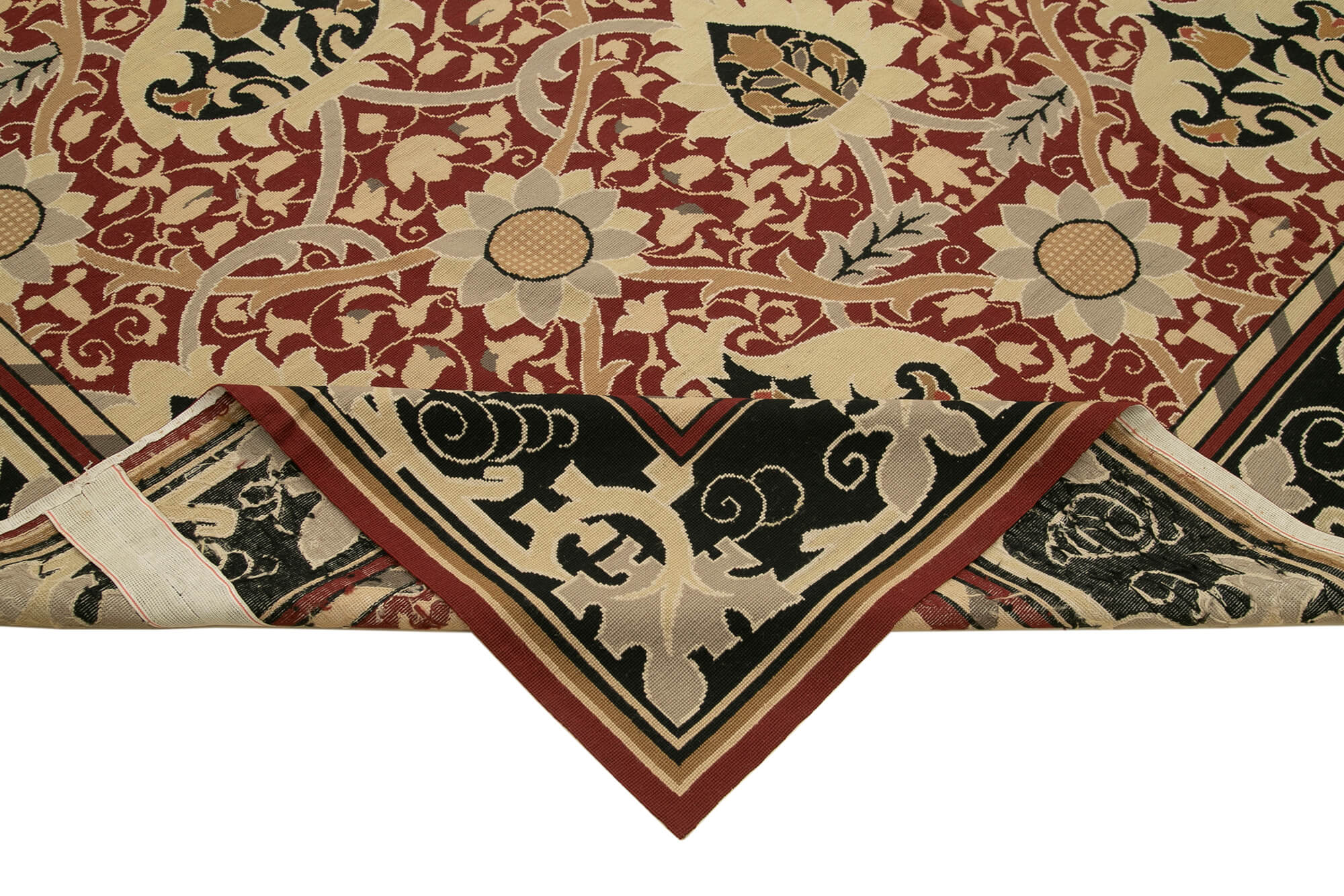 Handmade Wool Area Rug – Red Floral Carpet | Vintage Turkish Floral Rug 9'1"x12'1"