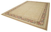 Handmade Area Rug - Vintage Wool Carpet With Classic Floral Design, 10'9'' x 14'7''
