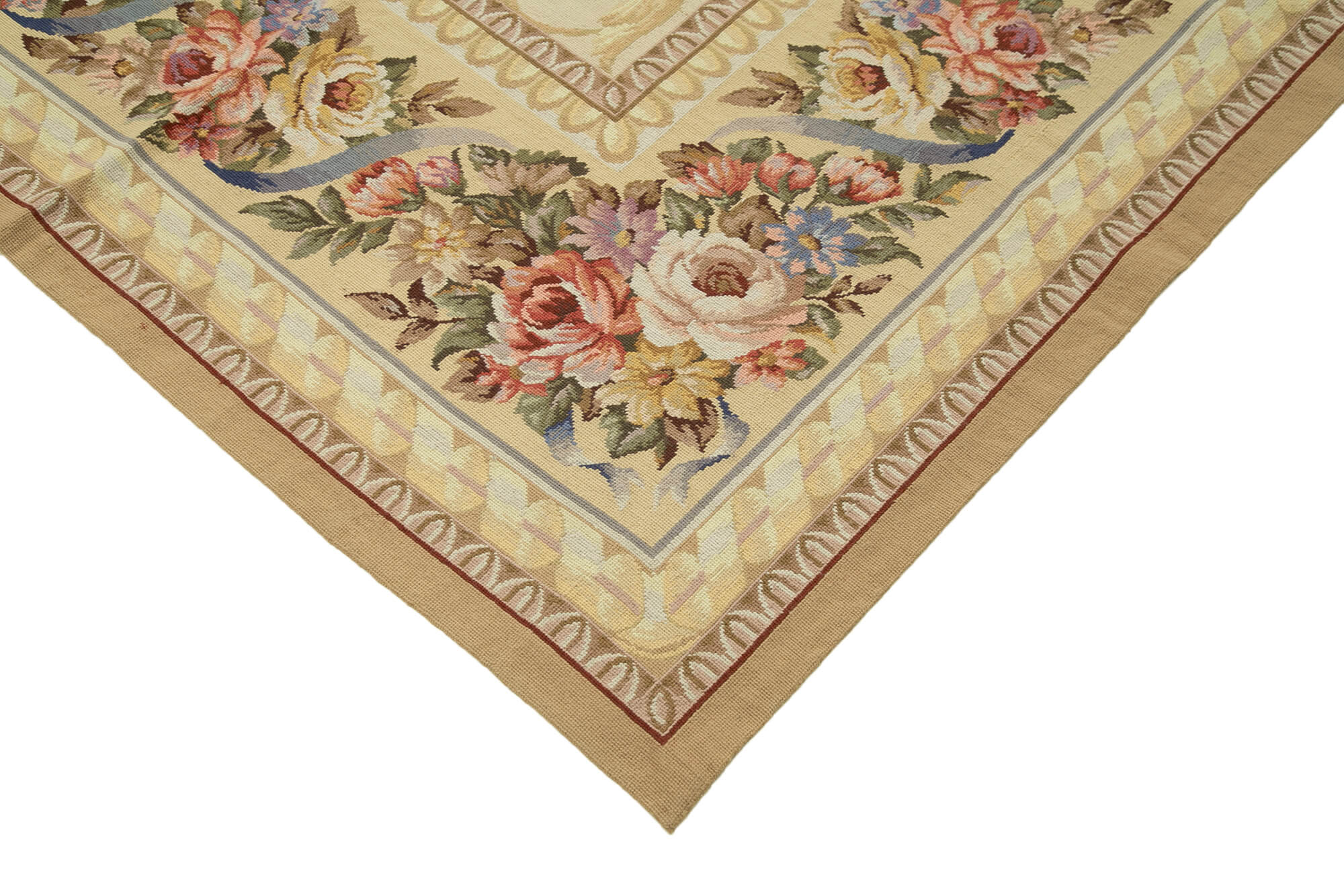 Handmade Area Rug - Vintage Wool Carpet With Classic Floral Design, 10'9'' x 14'7''