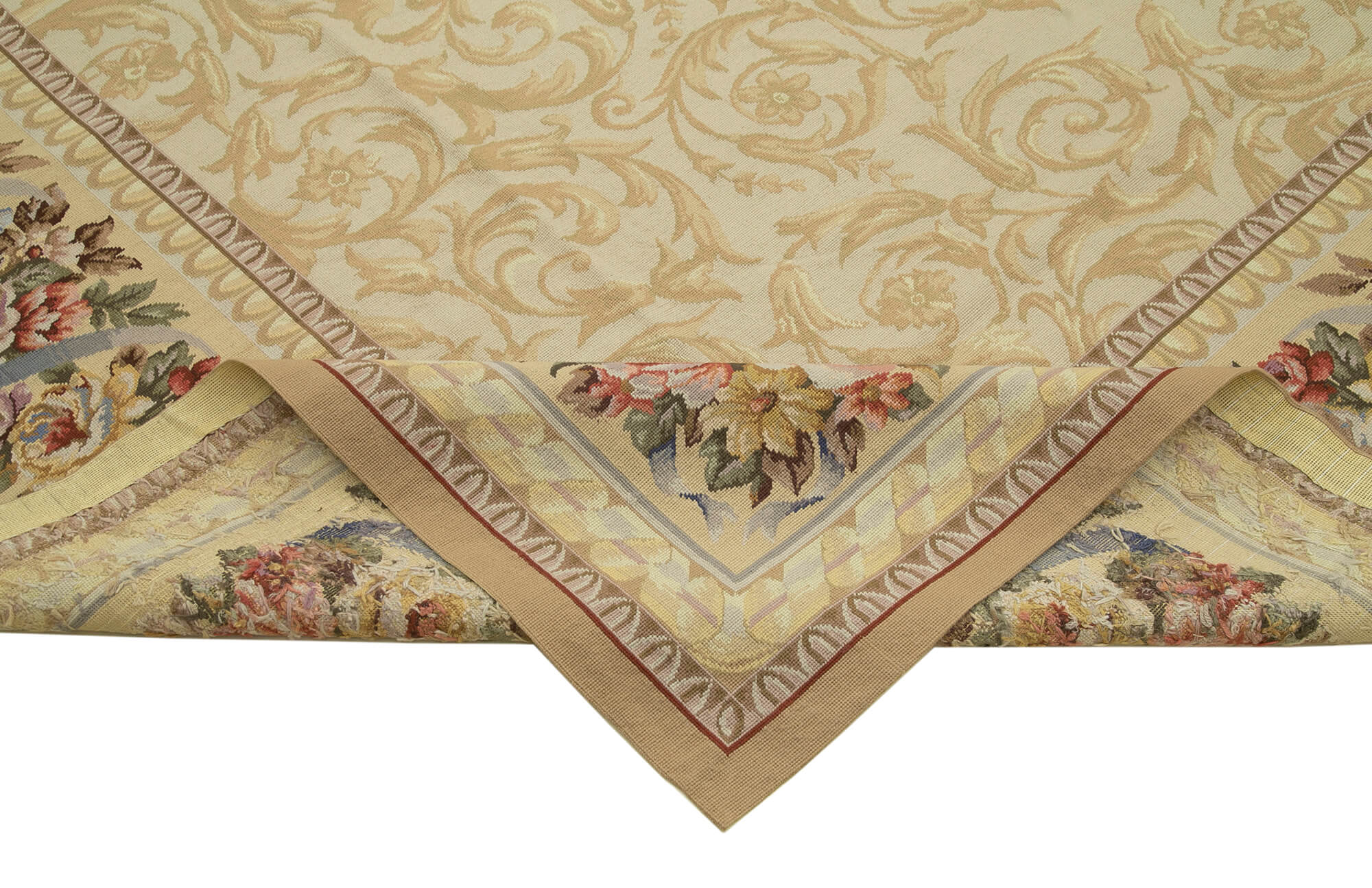 Handmade Area Rug - Vintage Wool Carpet With Classic Floral Design, 10'9'' x 14'7''
