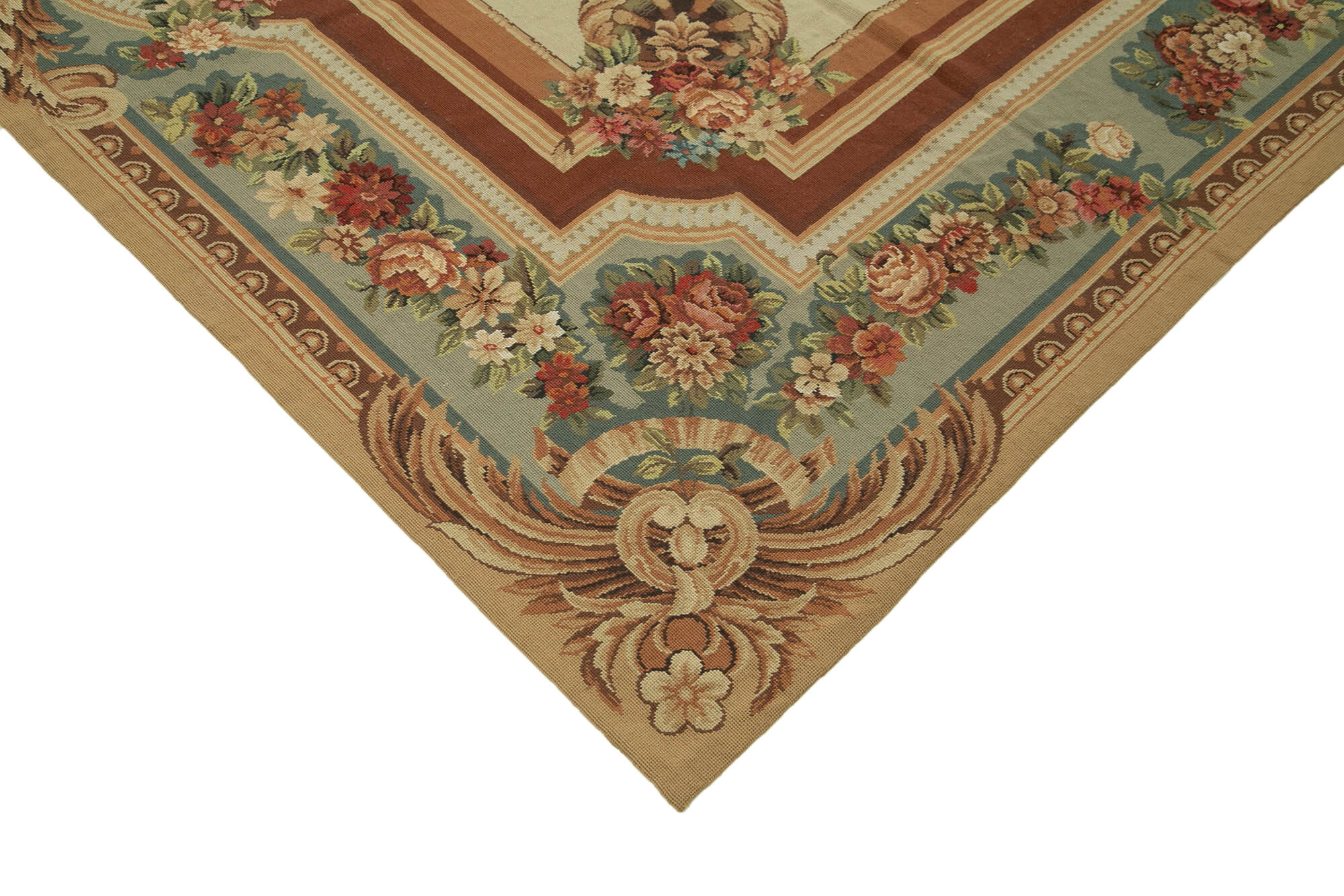 Handmade Floral Area Rug - Neutral Beige Turkish Hand Knotted Cotton Wool Rug 8'11''x11'10''