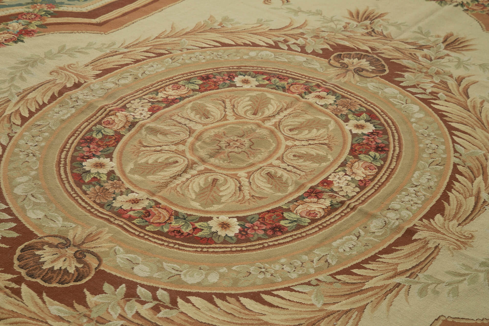 Handmade Floral Area Rug - Neutral Beige Turkish Hand Knotted Cotton Wool Rug 8'11''x11'10''